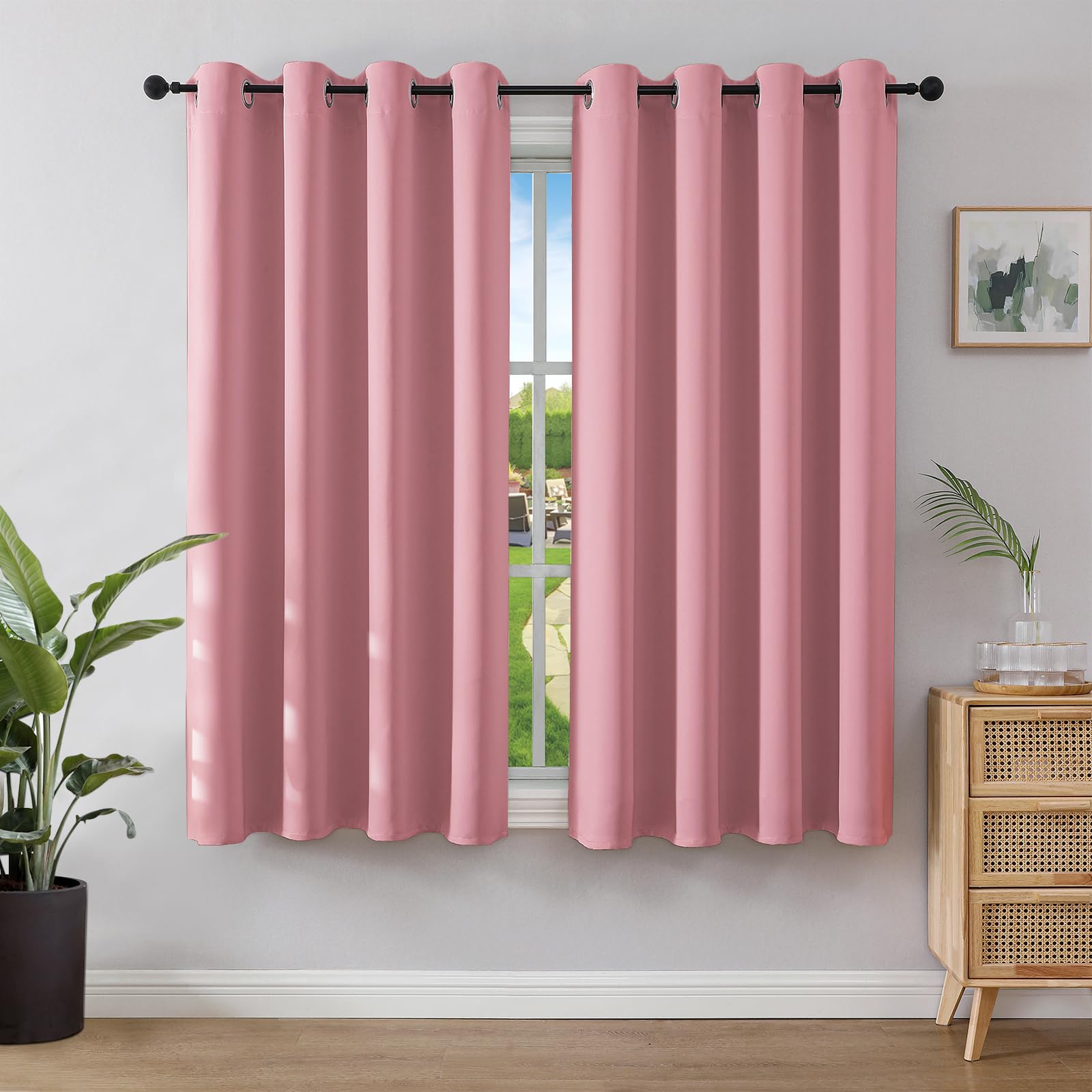 Joydeco Blackout Curtains for Bedroom 52 x 54 Inch, Eyelet Thermal Insulated Energy-saving Drapes for Room Darkening Light Filtering, Short Window Treatments 54 Inch Drop, 2 Panels - Dream Pink — image 1