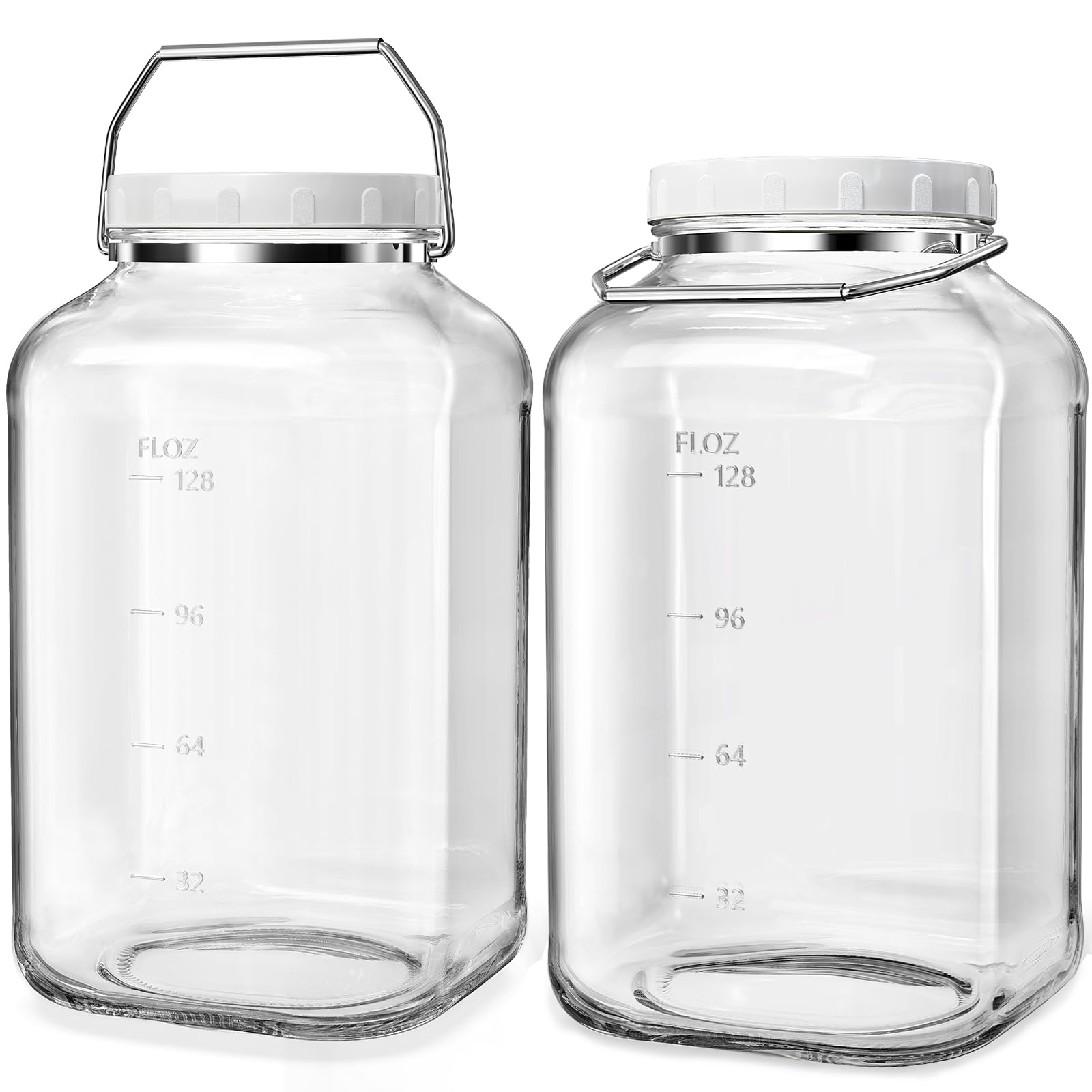 Absovetu Paquete de 2 tarros grandes de vidrio con tapa hermética de 5,7 litros, tarro cuadrado de almacenamiento de vidrio con asa de boca ancha para pasta, arroz, encurtidos, galletas, recipientes