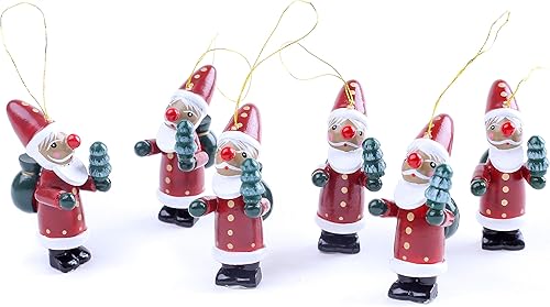 BRUBAKER 6 piezas de colgante de Papá Noel – Juego de adornos colgantes para árbol de Navidad – Decoración de madera para árbol de Navidad – pintado