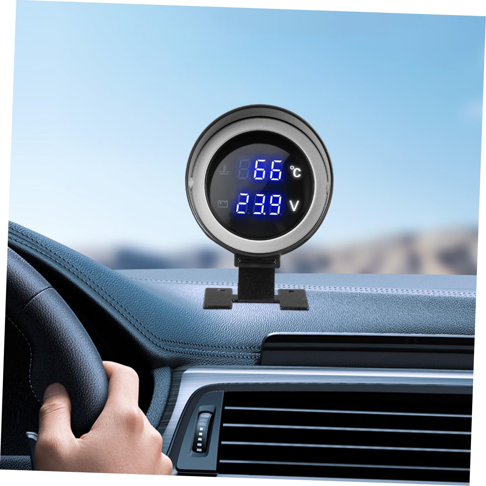 Misuratore Acqua Temperatura e Tensione Auto Rotondo Nero