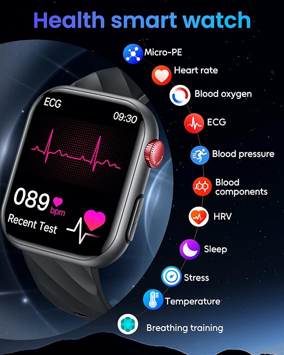 Smart Watch Men Smartwatch with ECG+HRV: 50 cm AMOLED Smart Watch with BIM Bluetooth Calls Body Temperature Sports Watch with Blood Pressure Sleep Compatible Android iOS