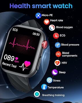 Smart Watch Men Smartwatch with ECG+HRV: 50 cm AMOLED Smart Watch with BIM Bluetooth Calls Body Temperature Sports Watch with Blood Pressure Sleep Compatible Android iOS