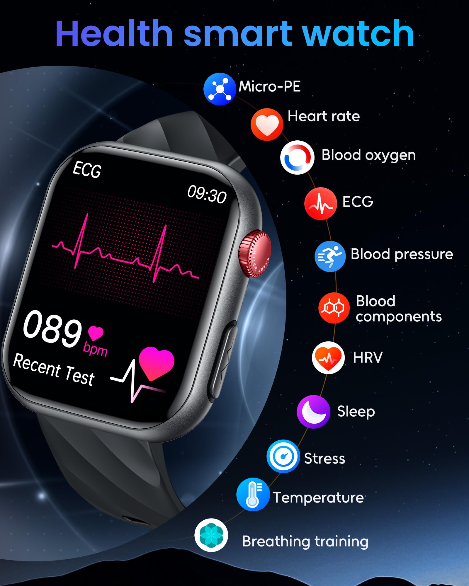Orologio Smartwatch Uomo ECG con Chiamate: 1.97" AMOLED Smart Watch con 𝐆li𝐜𝐞𝐦𝐢𝐚 PPG HRV BMI Temperatura Corporea Ossigeno Sangue WhatsApp Notifice Sonno Monitor Fitness Watch Uomo Android iOS