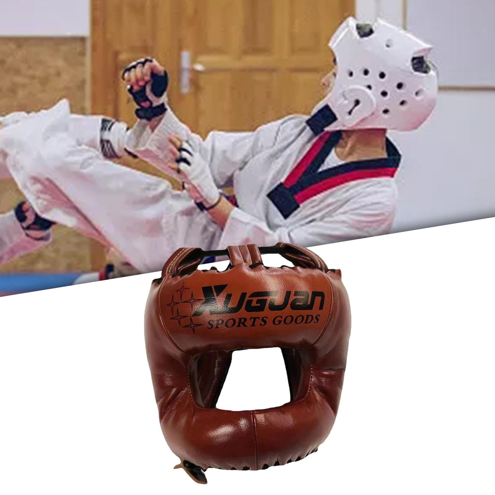 F Fityle Casco de Boxeo Profesional, Casco de Entrenamiento de Artes Marciales Mixtas, Casco de Kickboxing, Muay Thai, Grappling, Karate, Taekwondo, Casco de a, Marrón, L