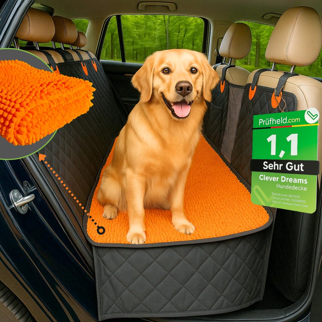 Clever Dreams Hundedecke Auto Rückbank - wasserdichte Autoschondecke für Hunde mit festem Boden & Abnehmbarer Schmutzfangmatte, rutschfest & Kratzfest