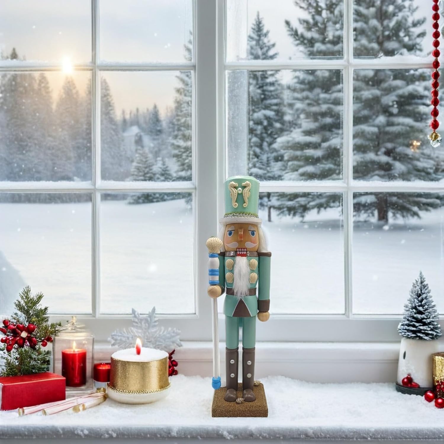 Tofficu Christmas Nutcracker Soldier Figurine 38cm Wooden Traditional Holiday Nutcracker Puppet for Xmas Table and Beach Decor Seasonal