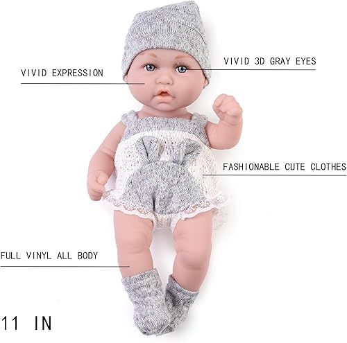 Miniatura 2 de Beem Jun Muñecas de vinilo de 11 pulgadas, muñecas de bebé Reborn grandes para niños y niñas, con calcetines de ropa de bebé, sombrero