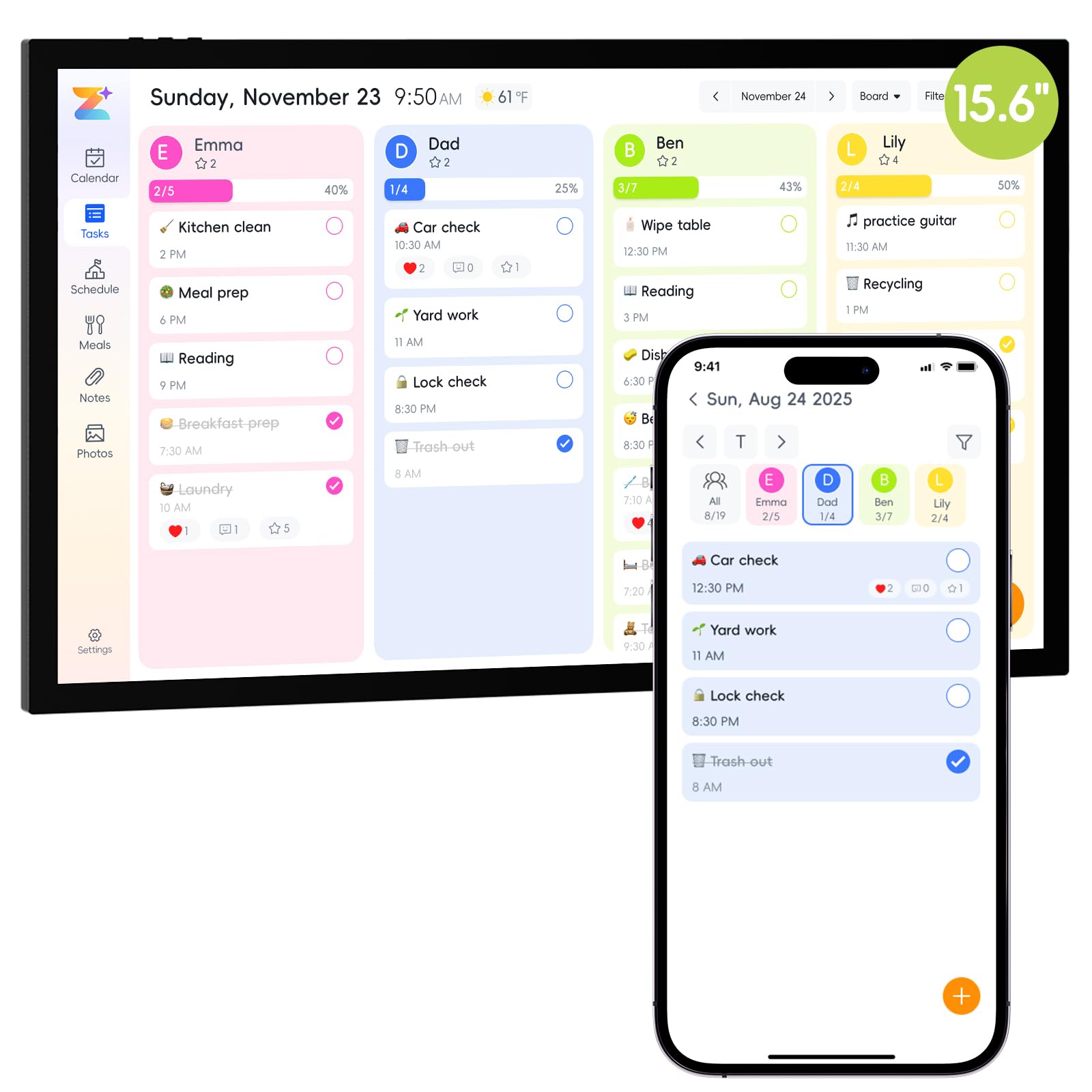 Photo 1 of Digital Calendar,15.6-inch Digital Wall Planner & Chore Chart, Touchscreen Family Organizer for Schedules, Events & Reminders (Black)