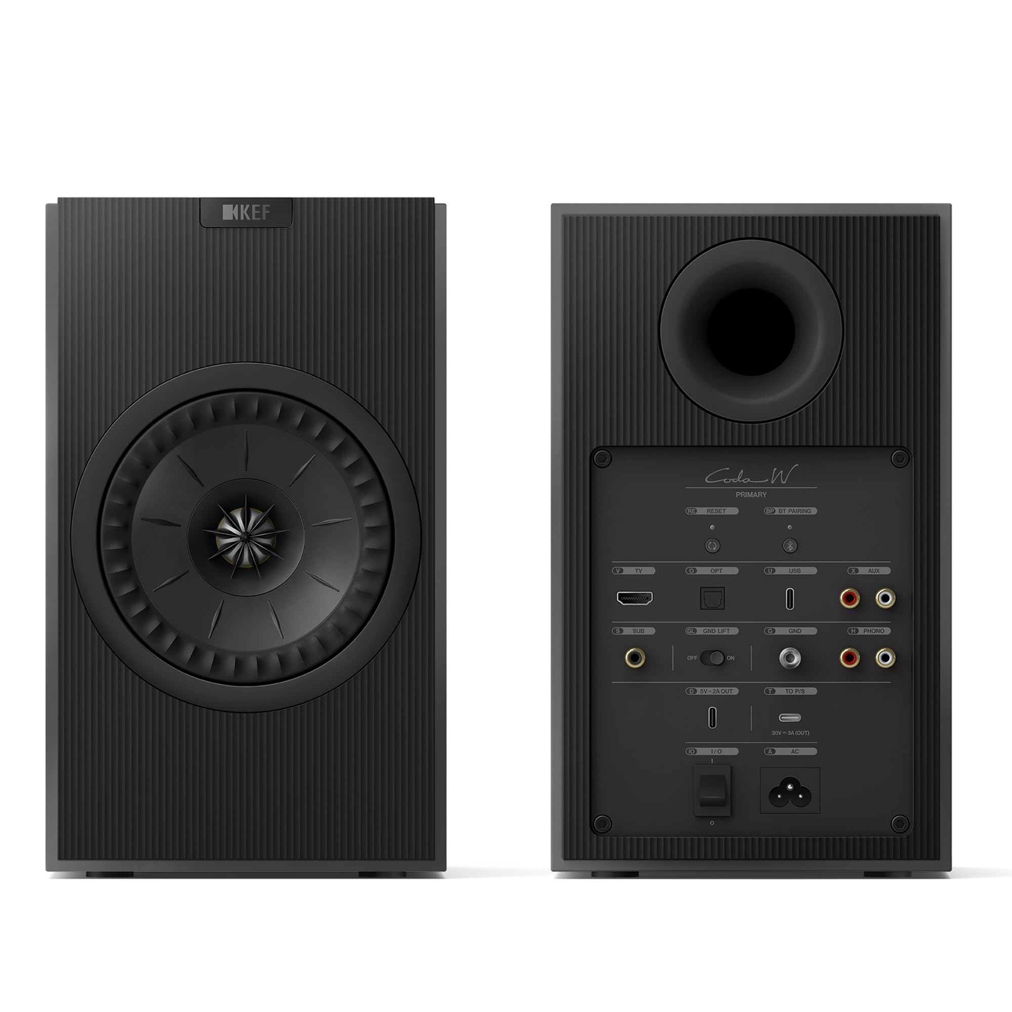 KEF Coda W Altavoces de estantería inalámbricos de Alta fidelidad, Titanio Oscuro | Bluetooth 5.4 aptX Lossless | para Tocadiscos, TV, PC, portátil y más | Música | TV y Cine en casa | Gaming