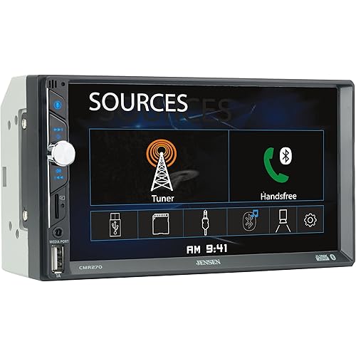 Jensen CMR270 7-inch LED Digital Media Touch Screen Double DIN Car Stereo Radio | Push to Talk Assistant | Backup Camera Input | Bluetooth | USB Fast Charging | microSD | No CD/DVD