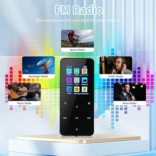 Miniatura 6 de 144GB MP3 Player with Bluetooth 5.2 Portable Multi-Function Music Player with HD Speaker,FM Radio, Voice Recorder, E-Book Slim Design Metal Shell