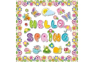 70 Pcs Hello Spring Bulletin Board Decorations Spring Flowers Butterflies Cutouts