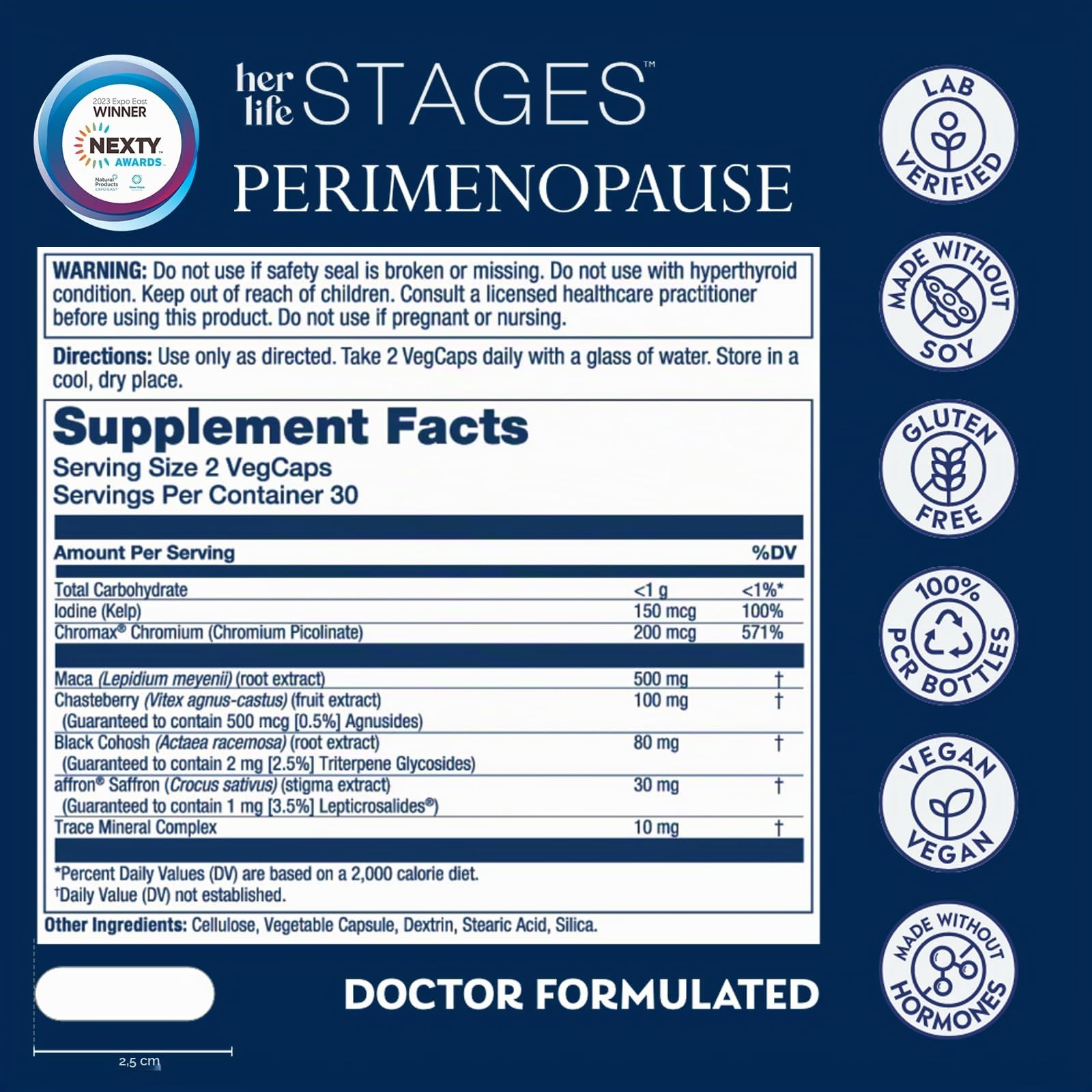 Solaray Perimenopause her Life Stages - Suplementos para la perimenopausia para mujeres, sofocos, apoyo para la menopausia, hecho sin hormonas, 60 cápsulas vegetales' | Perimenopausia, sofocos y apoyo para dormir, azafrán, bayas de casteberry y maca, 30 p