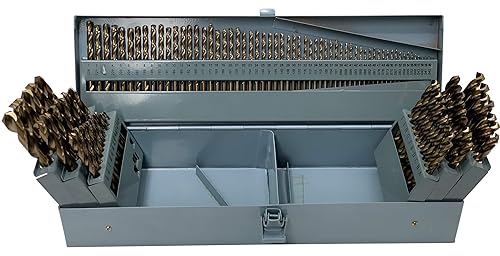 Drill America DWDCO Series Set de brocas para taladro de cobalto, en maletín de metal. Set de 13-115 piezas, de 116 pulgadas - 1 pulgadas, A-Z,