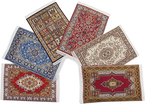 FADEDA 6 alfombras en miniatura/altura: 1 cm/pintadas a mano/figuras de belén fieles - decoración de mesa de Navidad cuna accesorios