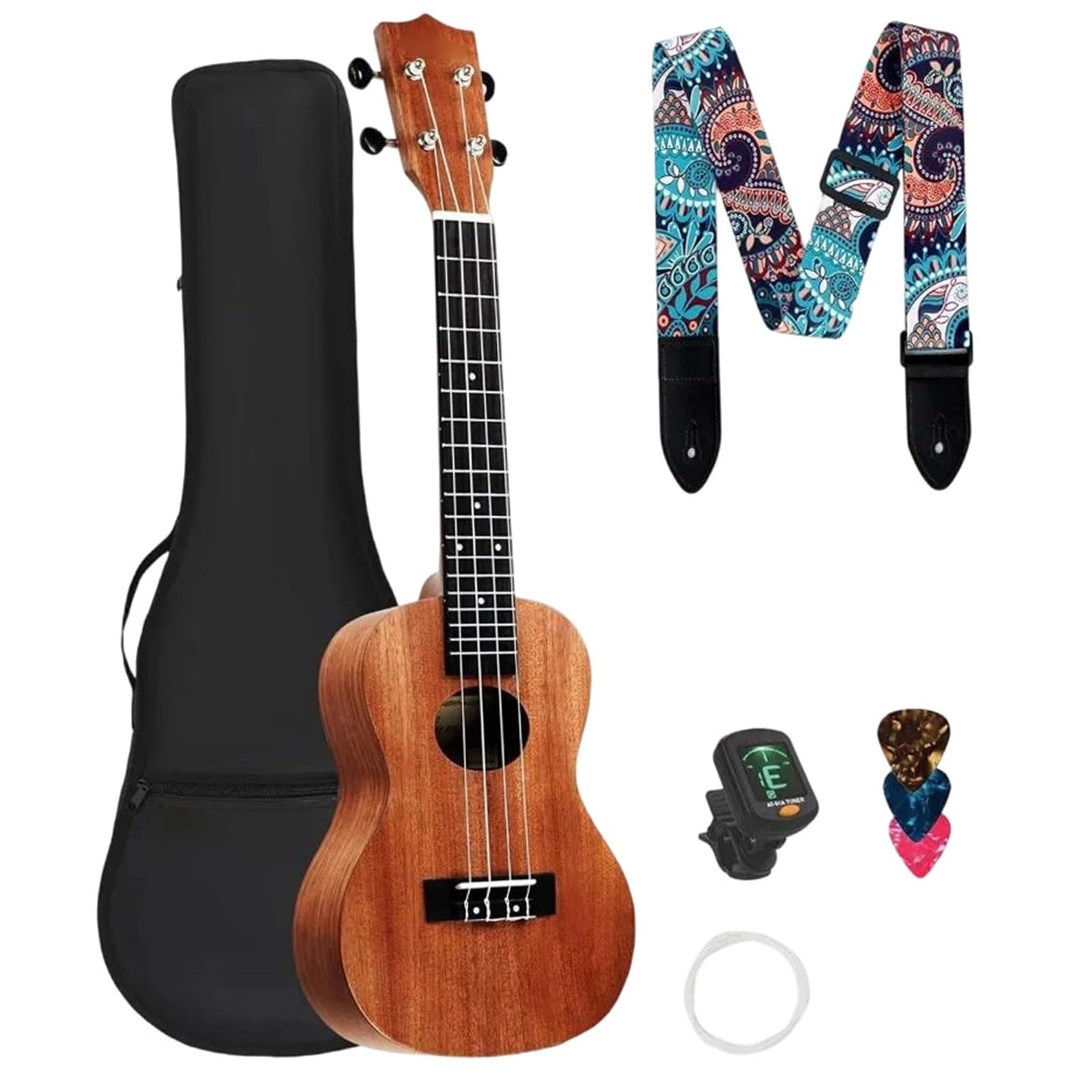 Ukulele,Ukulele Sopranowe,Ukulele Tenorowe,Profesj Ukulele Mahoniowe 23 Cale Dla Dorosłych Początkujących Z Pokrowcem Tunerem Cyfrowym Wymianą Strun I Kostkami