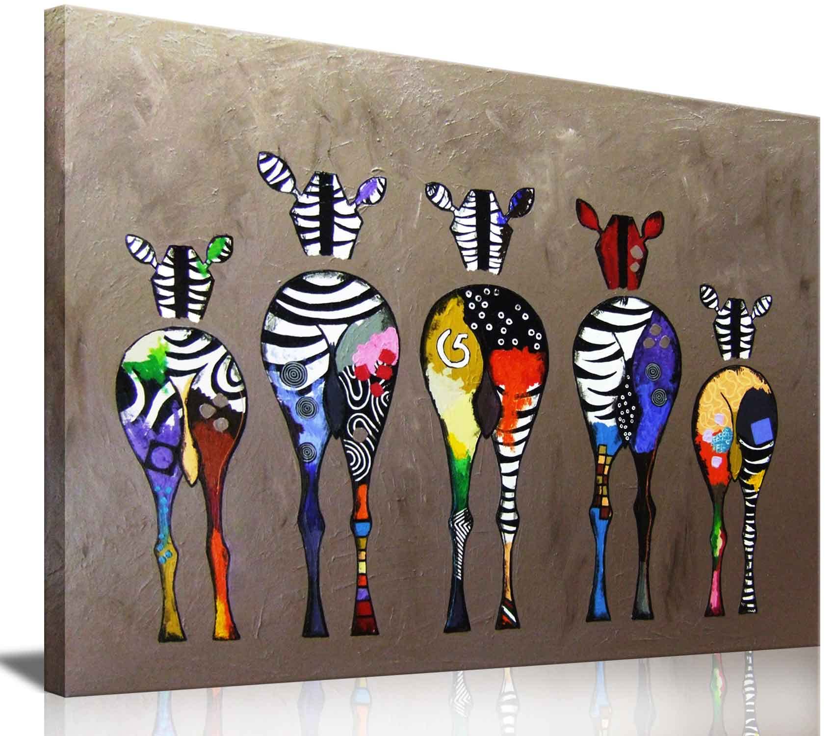 AKOTAC Funny Zebra Butt Bathroom Wall Art Colorful Cute Animals Bedroom Posters Canvas Painting Wall Decor Picture Prints Artwork for Kids Room Nursery Living Room Home Decoration Framed
