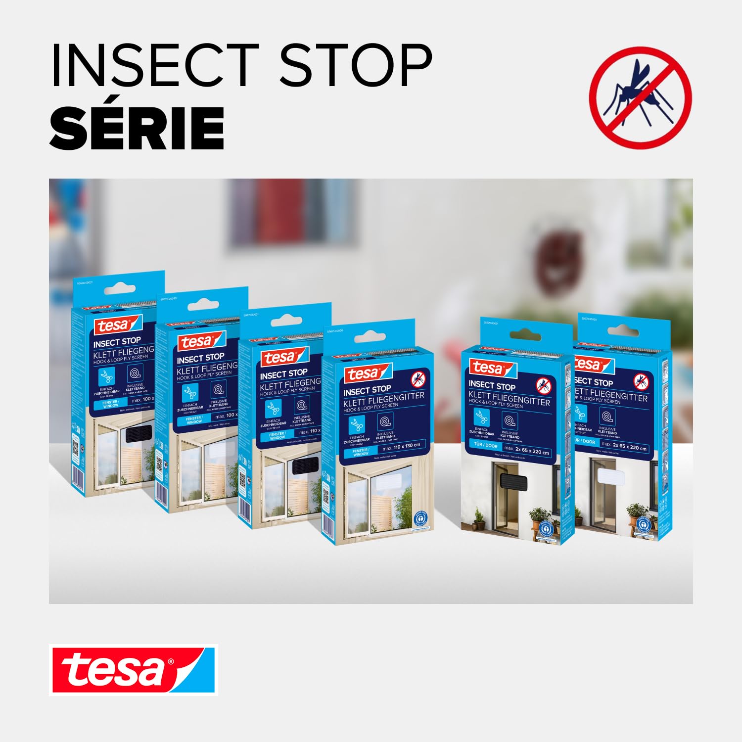 Tesa Insect Stop Auto-Agrippant STANDARD pour Fenêtres - Filet Anti-Moustiques Adhésif - Découpable à la Dimension Souhaitée - Anthracite, Lot de 3, 130 cm x 150 cm
