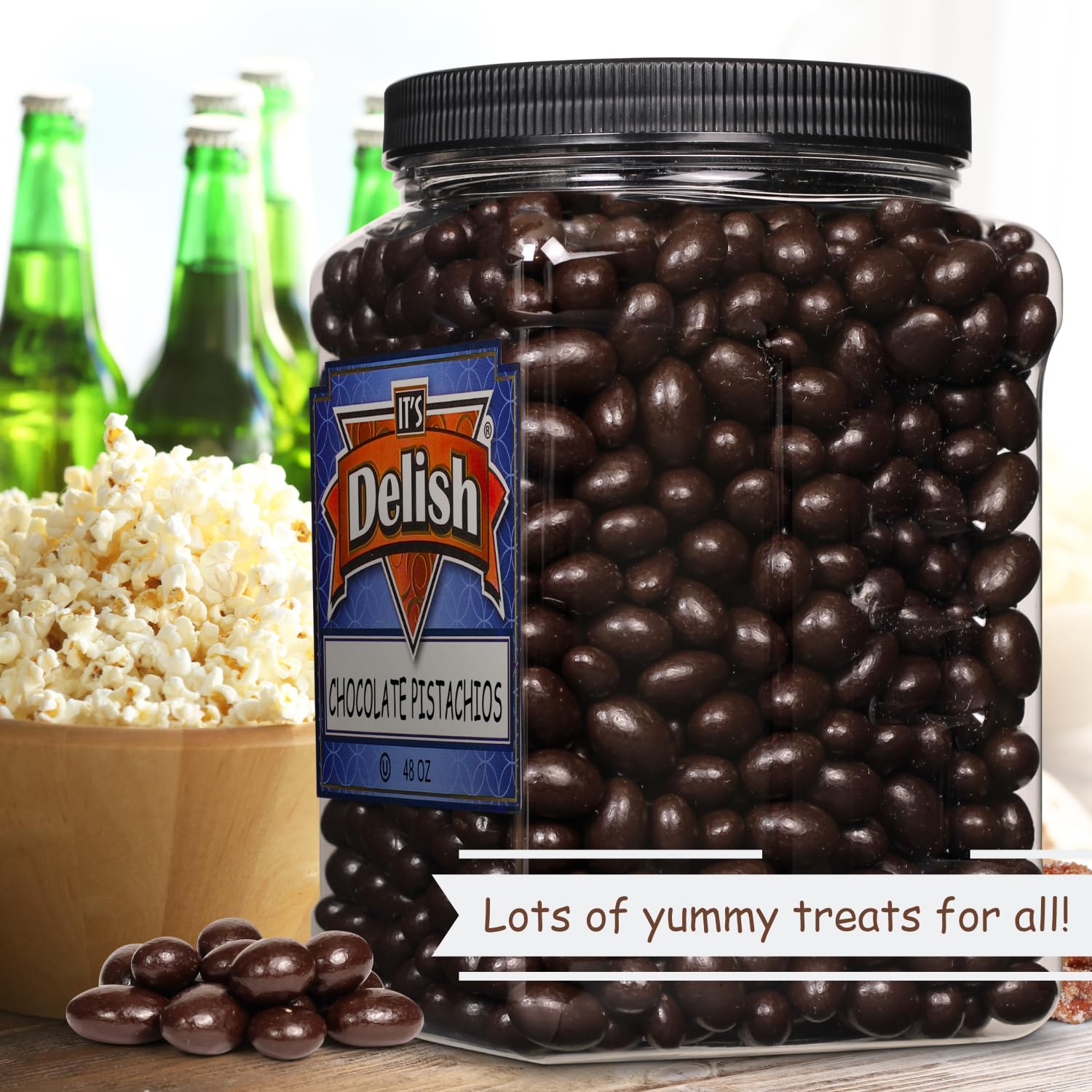 Dark Chocolate Covered Pistachio by It's Delish, 48 OZ Jumbo Container | Chocolate Candy Nuts Bulk Pistachios Chocolates Sweet & Crunchy Nut Snack | Vegan, Kosher