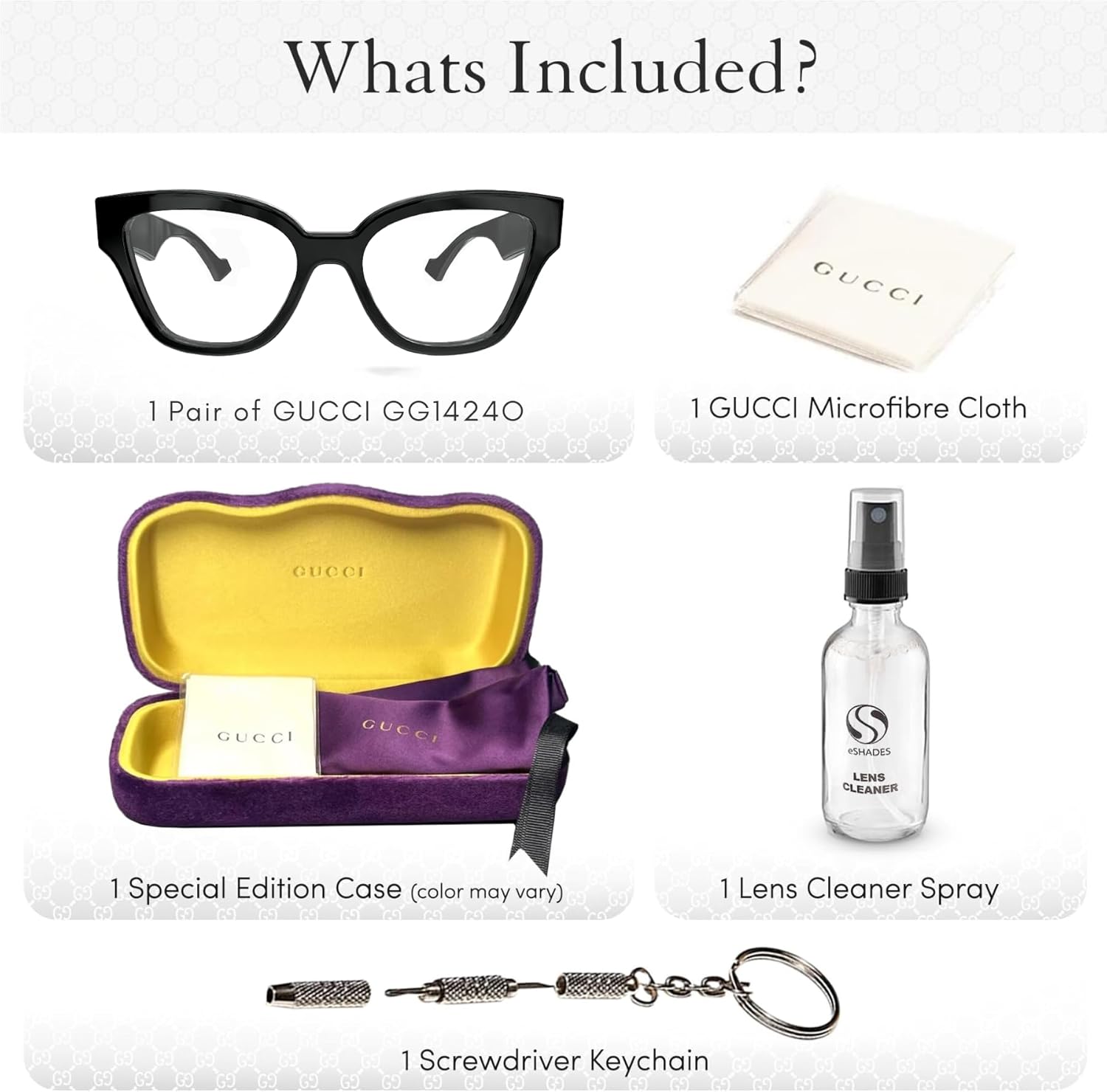 Gucci GG1424O Cat Eye Shape Eyeglasses - Palette Lettering Logo Eyewear with Luxury eSHADES Kit - Embrace Sophistication and Elegance - Image 2