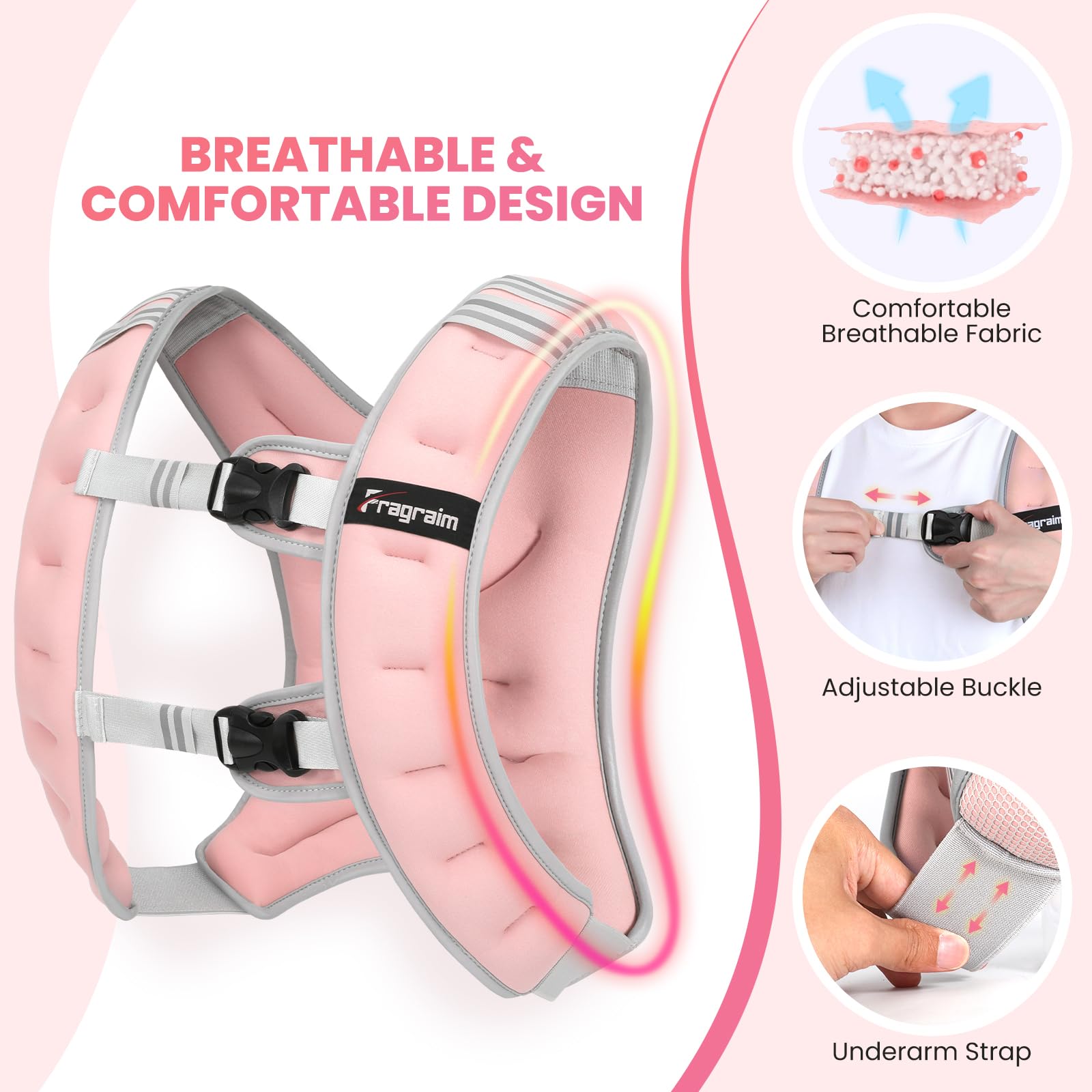 Fragraim Gilet Lesté, Veste Lestée de 6 kg/8 kg/10 kg/12 kg/16 kg pour Femmes, Pochette Amovible pour Téléphone, Idéal pour la Marche, la Musculation, L'entraînement et Le Cardio