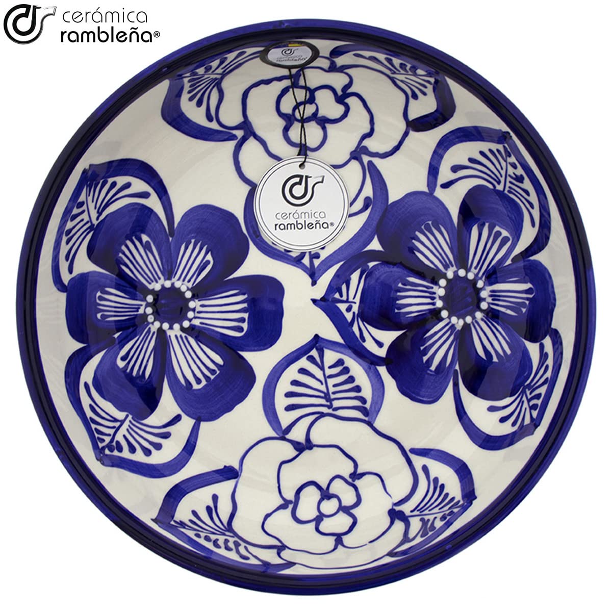 CERAMMICA RAMBLEÑA | Ceramiczna salaterka | Oryginalne salaterki | Salaterki dekoracji niebieski - model 24 | 100% ręcznie robiona dekoracja | 27x27x7 cm