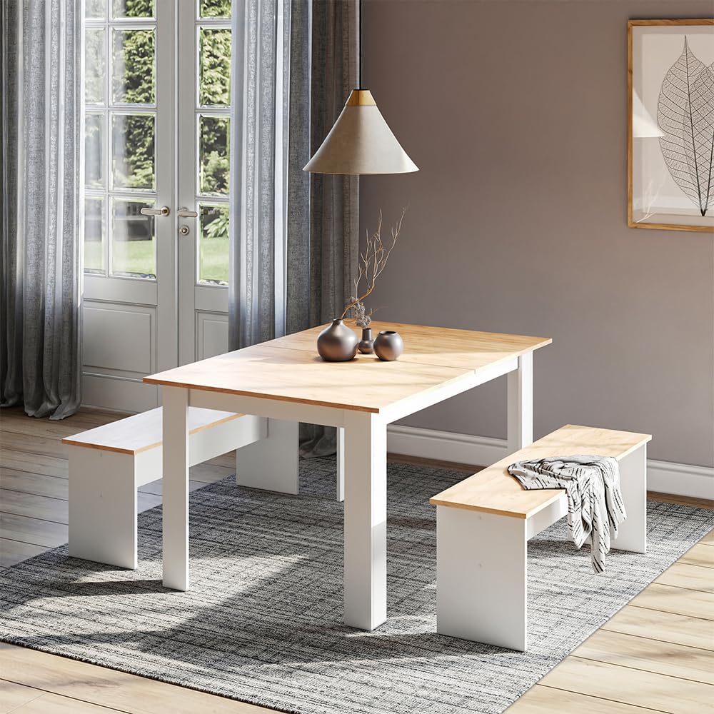 Vicco Set di panche Sentio, Rovere bianco/dorato, 137.6 x 92.8 cm con 2 panche, per un utilizzo salvaspazio in sala da pranzo e cucina