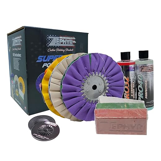 ZEPHYR CUSTOM POLISHING PRODUCTS Super Shine Polishing Kit with 8" Polishing Wheels for Aluminum, Stainless on Semi Trucks, Polishing Aluminum Wheels