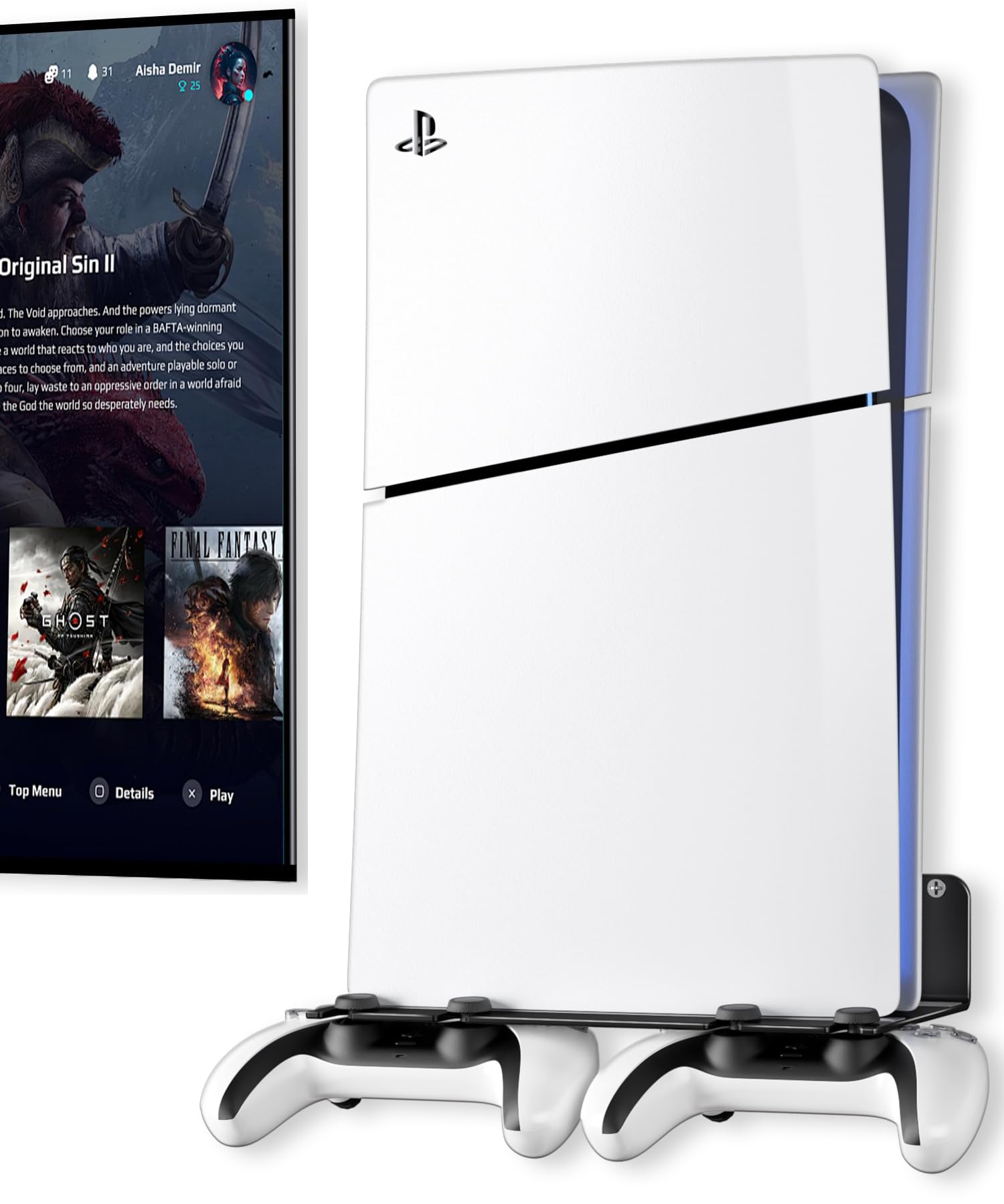 PS5 Wall Mount Aluminum Alloy Compatible with All PS5 Generations Holds Two Controllers Unimpeded Heat Dissipation Ps5 Accessories