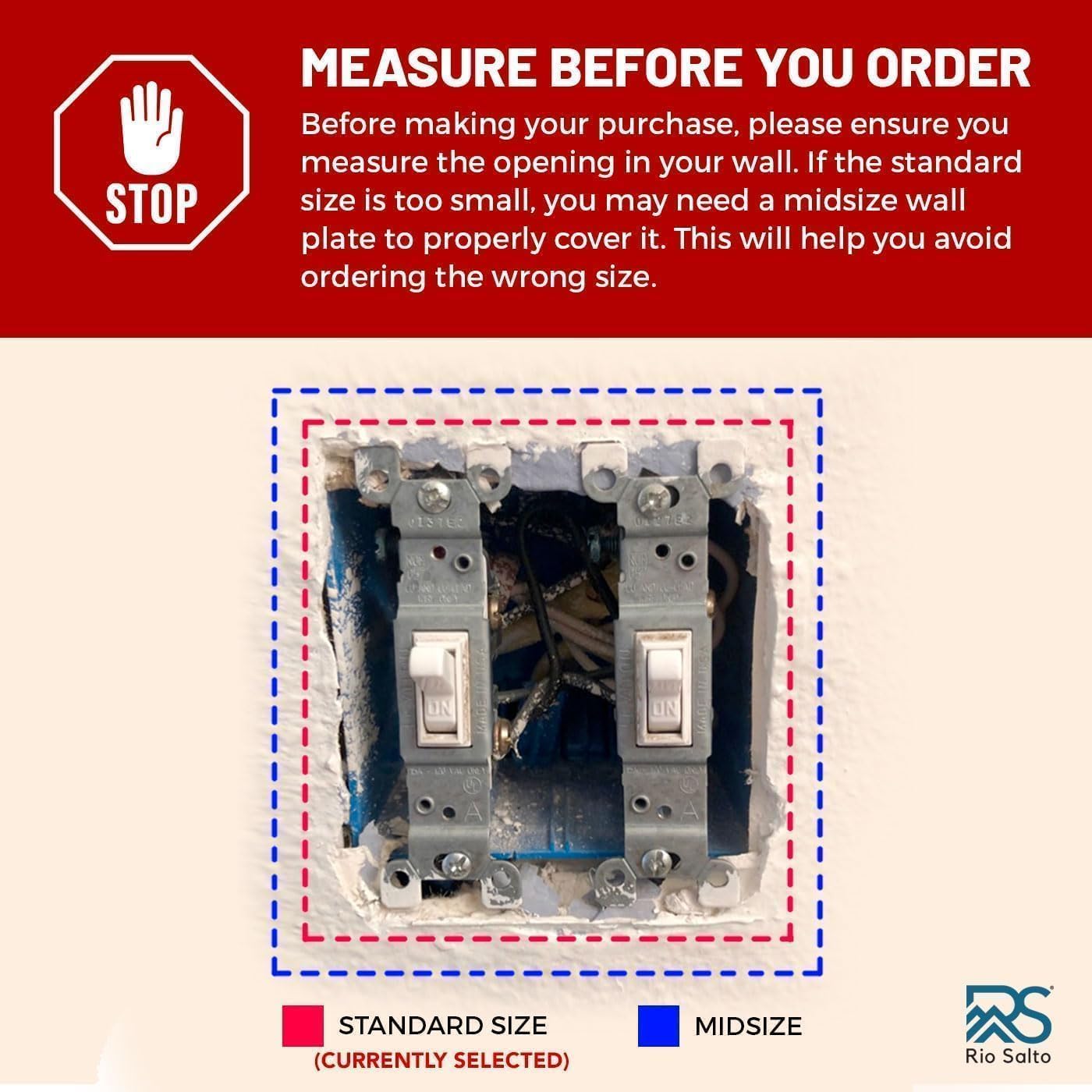 Rio Salto BRASS Metal Gold Light Switch Wall Plate Outlet Cover Wall Plate Modern Single Receptacle Wallplate Rocker Decora Covers 1 Gang Brushed Brass 4.50" x 2.76" 5 Pack STANDARD SIZE