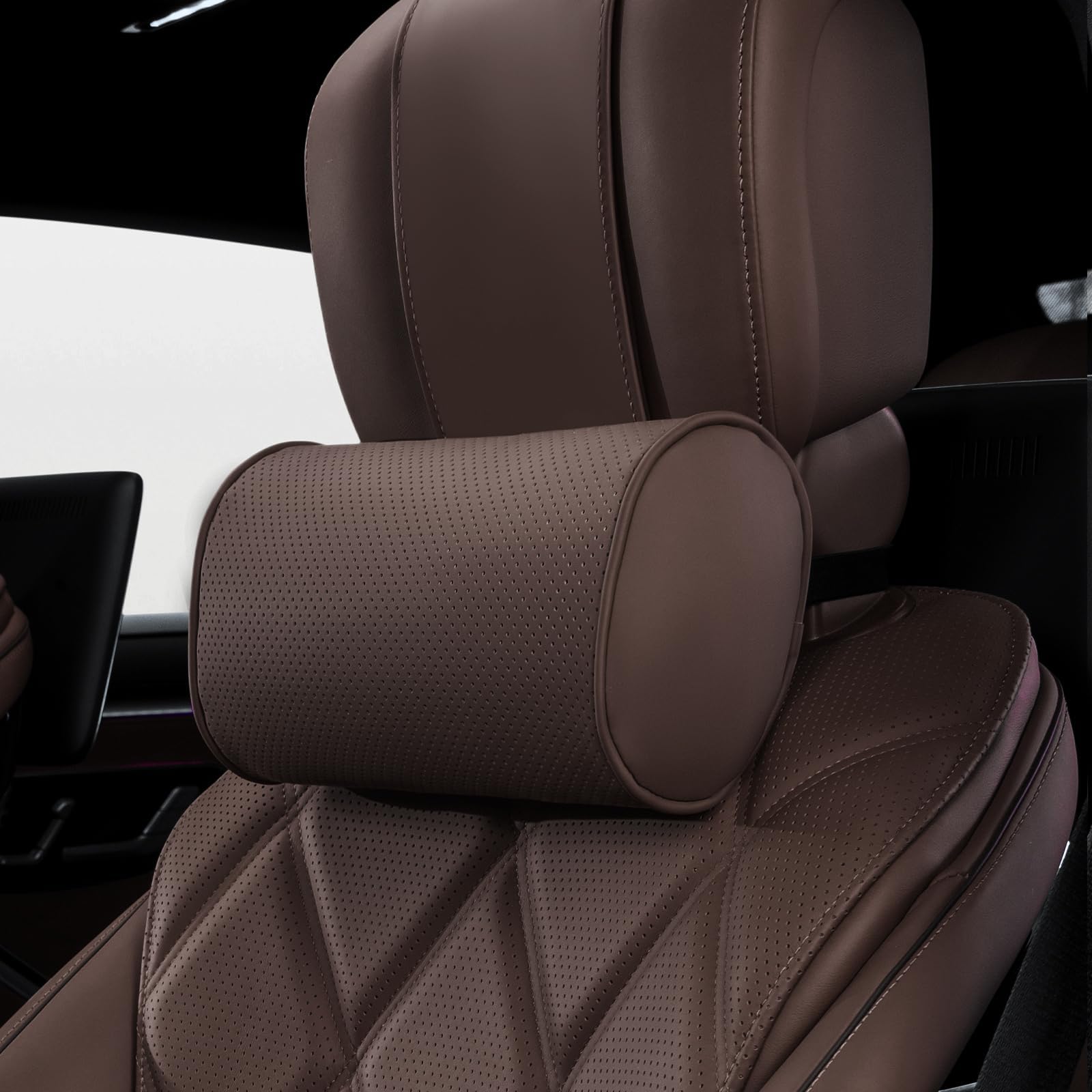 Car Headrest Pillow for VW Atlas 2017-2020, Car Headrest Cushions Car Seat Neck Support Pillows Car Seat Pillow,Brown