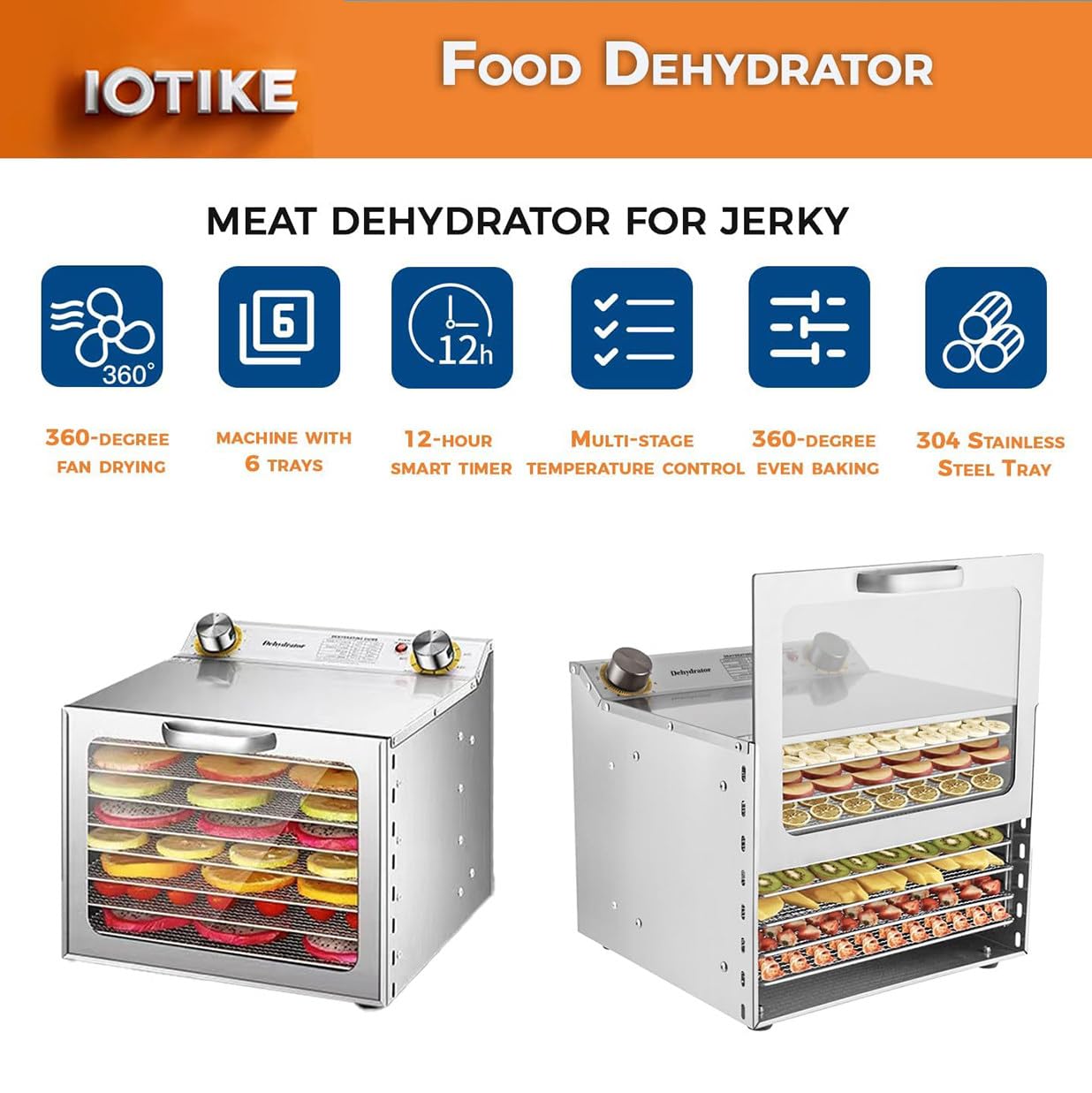 Déshydrateur Alimentaire 400W En Acier Inoxydable 6 Plateaux Machine Électrique Pour Fruits Légumes