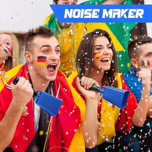 Miniatura 5 de Paquete de 6 campanas de vaca azules con asas, campana de animación para eventos deportivos, juegos de fútbol, escuela sólida grande, instrumentos