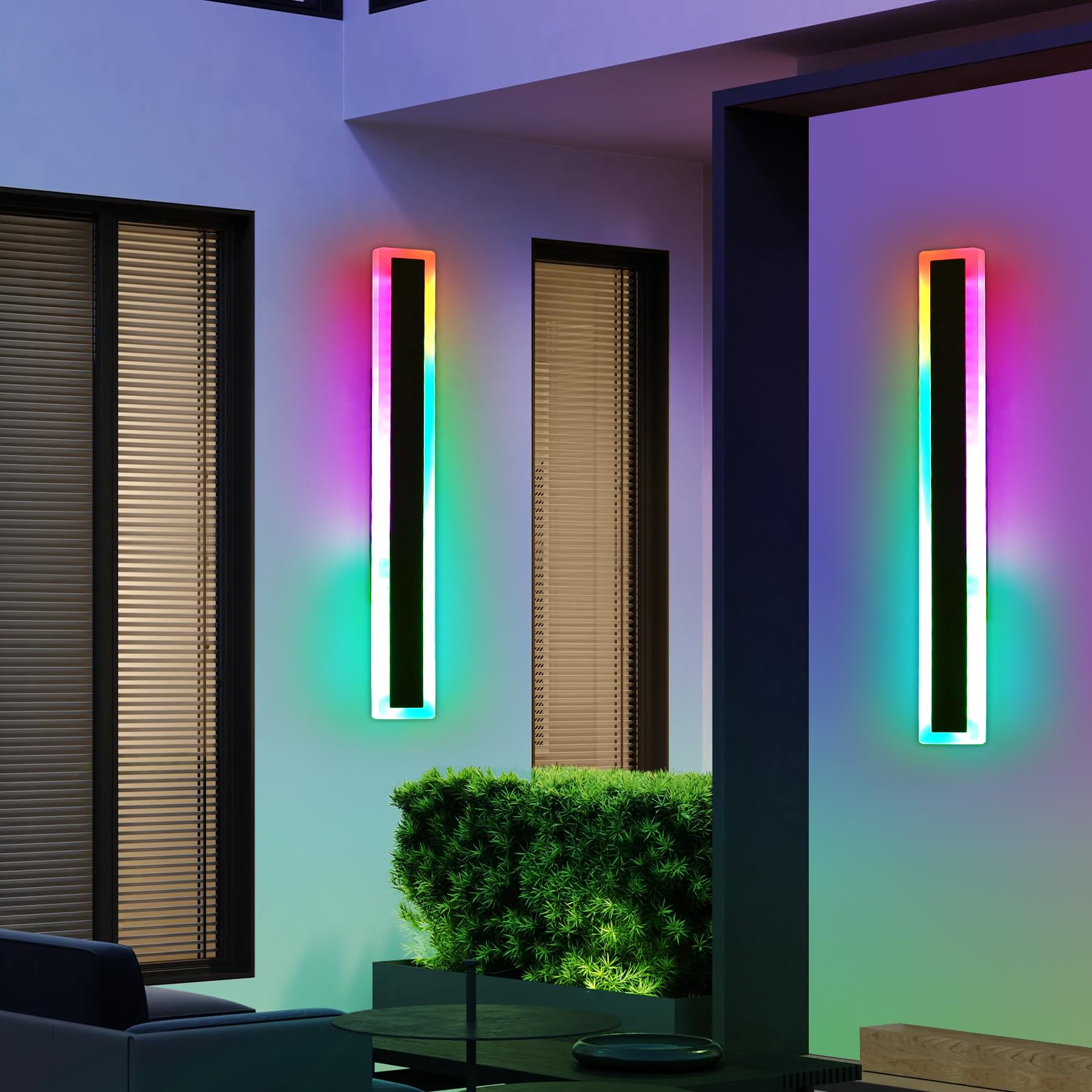 Mikeru 80CM Outdoor RGB Wandleuchte, 16 Farben dimmbare Wandleuchte IP65 wasserdicht Weihnachten Außenbeleuchtung 3000K-6000K mit Fernbedienung 10%-100% Dimmbare Außenwandleuchte für Hof, Villa