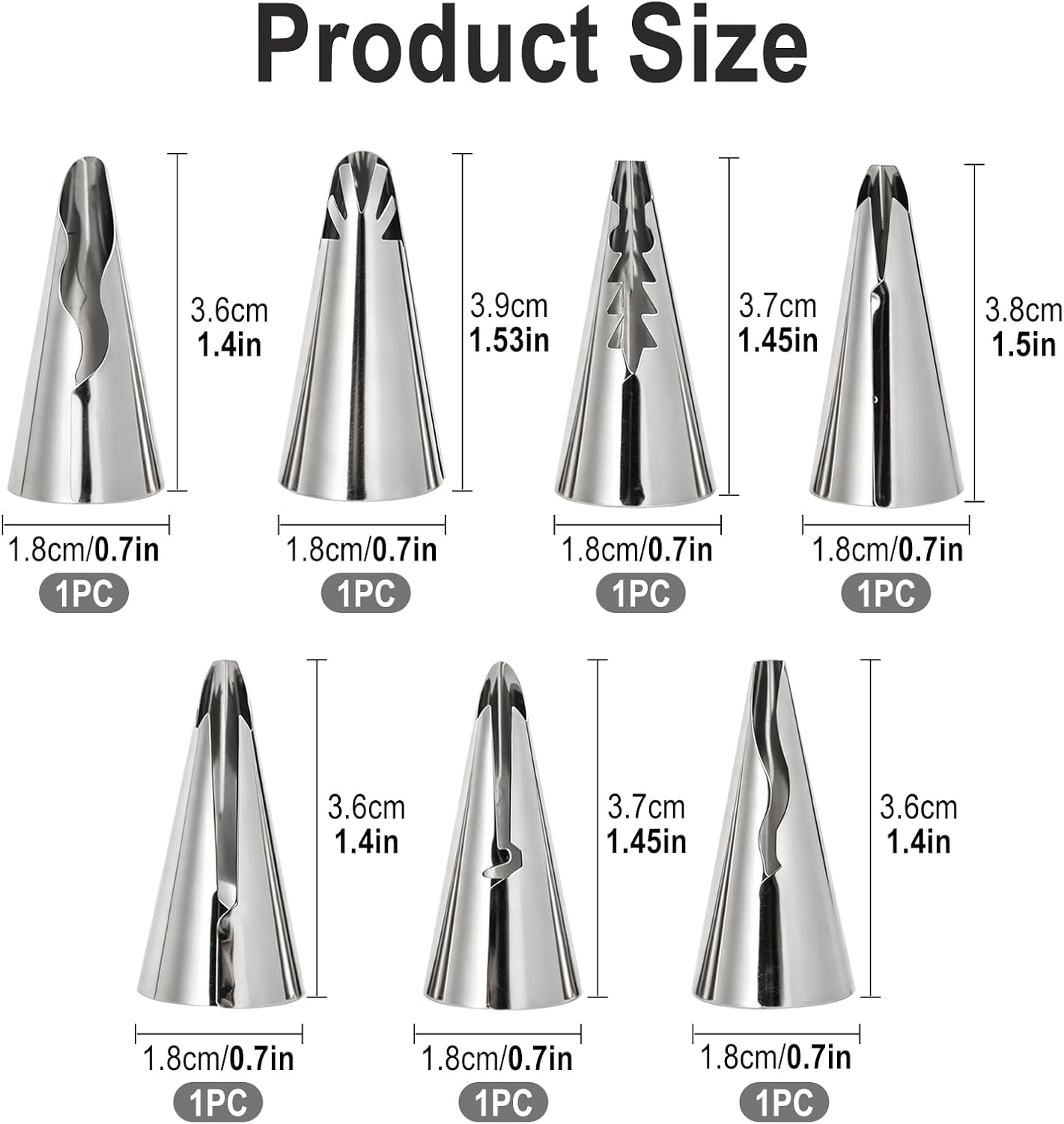 7Pcs Ruffle Frosting Piping Tips Kit, Cake Decorating Tools, Pleated Skirt Russian Piping Nozzles Set for Cupcakes Cookies, Stainless Steel