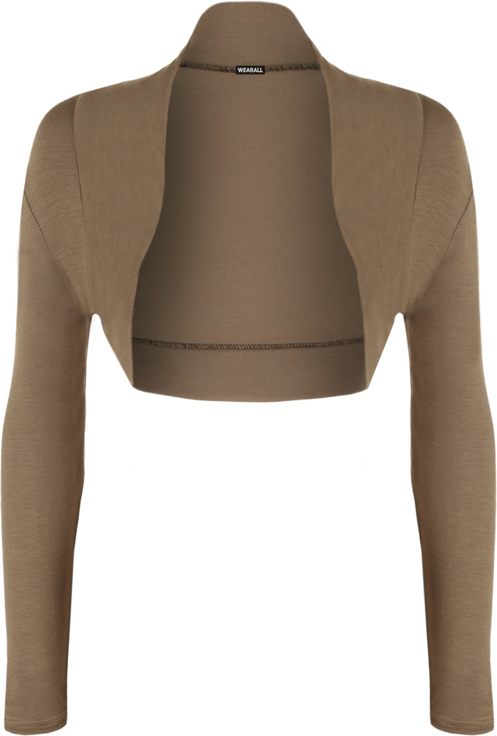 WearAll Womens Plus Long Sleeve Open Bolero Shrug Cardigan Ladies Short Top - Mocha - 20