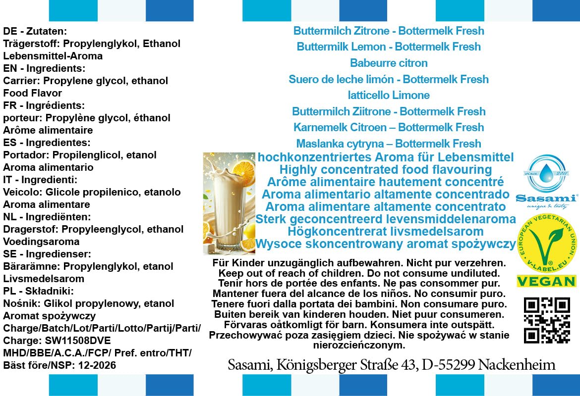 Suero de leche limón - Bottermelk Fresh aroma concentrado - Vegano - Sasami - 100ml