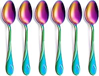 Seeshine Rainbow Dinner Spoon Set - 6-Piece 7.6" Stainless Steel Soup Spoons, Shiny Mirror Finish, Dishwasher Safe