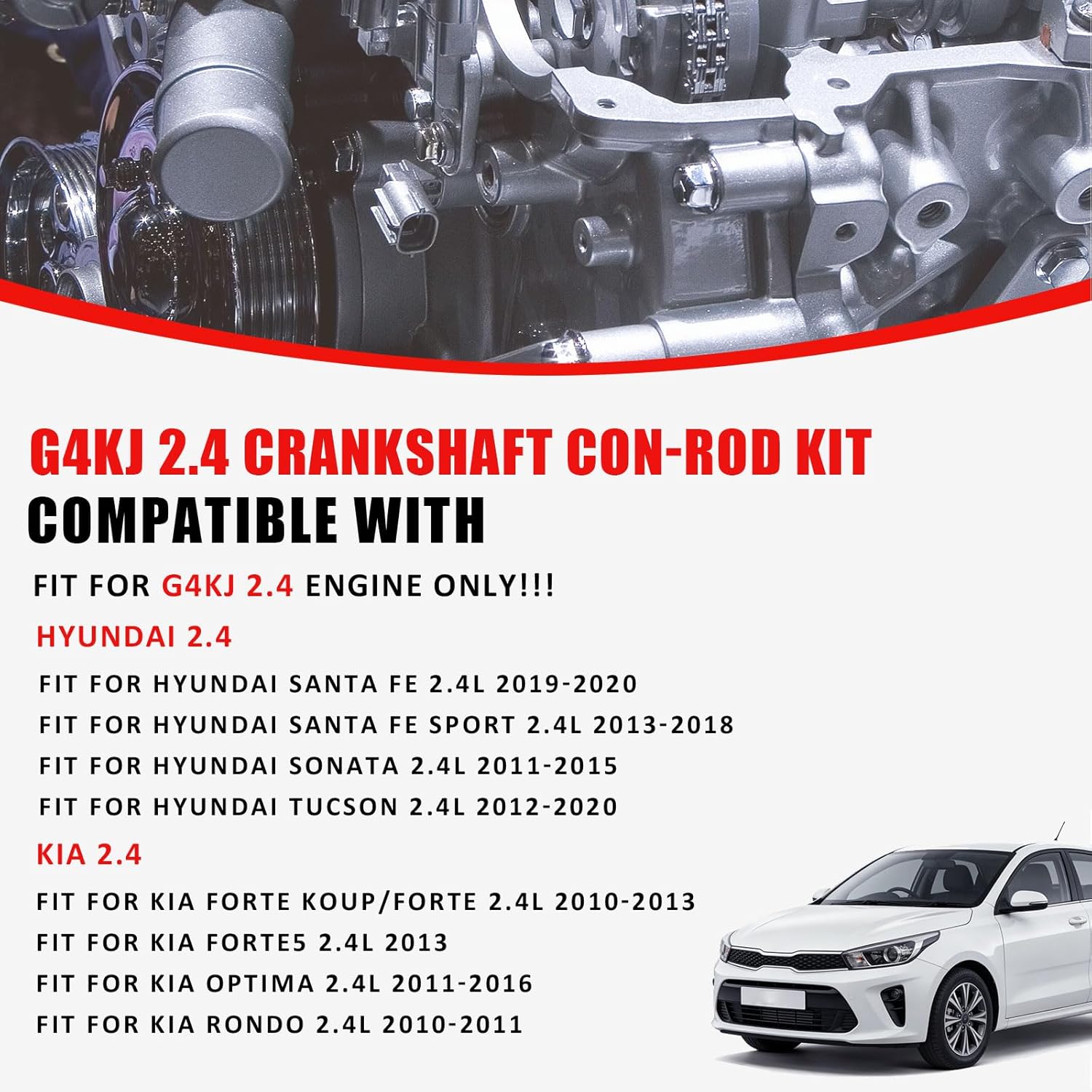 G4KJ 2.4 Engine Crankshaft Con-Rod Bearing Kit Fit for Hyundai Santa Fe Sonata Kia Optima Sorento Sportage Replace 2.4L 2011-2020 Replacement#23111-2G230 72RZ62GF00 23111-2G200