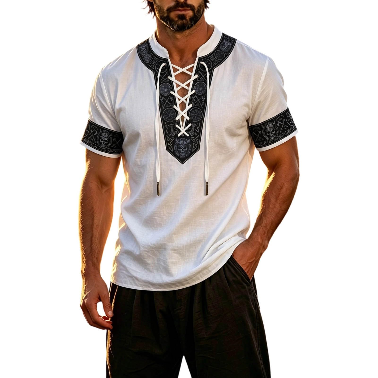 Summer Shirts for Men Short Sleeve Medieval Pirate Scottish Ghillie Shirt โ image 1