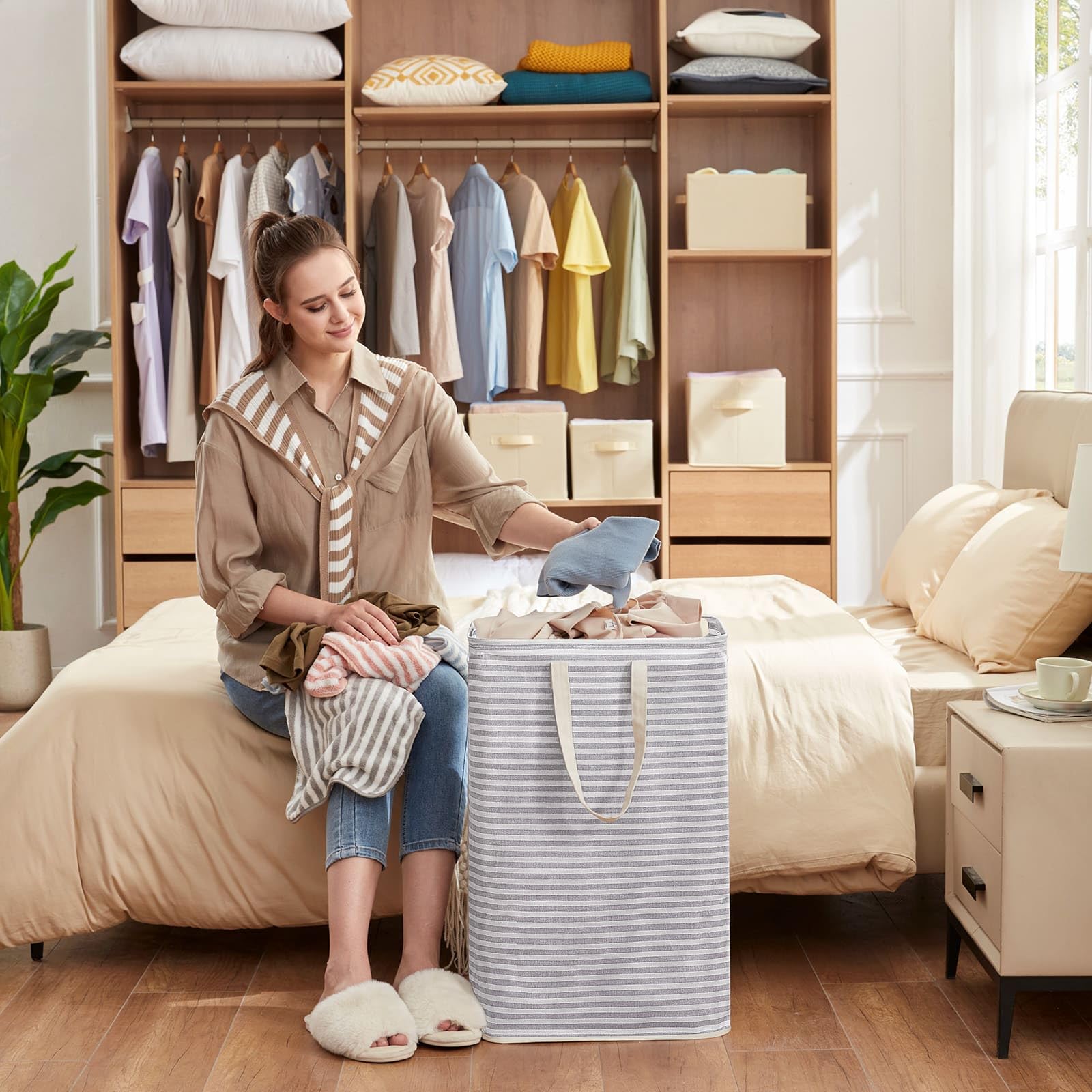Lifewit Cesto Ropa Sucia, Cesta Ropa Sucia Impermeable con Asas Extendidas, Laundry Basket, Cubo Ropa Sucia Plegable, Bolsa Ropa Sucia para Baño, Dormitorio, Lavadero, 80L, Gris, Paquete de 2