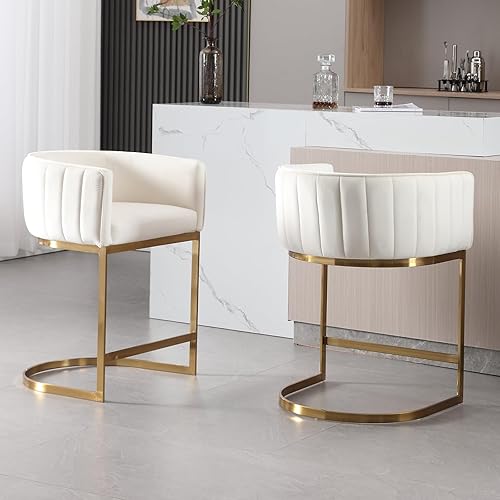 Miniatura 4 de Taburete de bar moderno de altura de mostrador, taburete tapizado de terciopelo con marco de metal dorado, taburete de isla de cocina contemporáneo