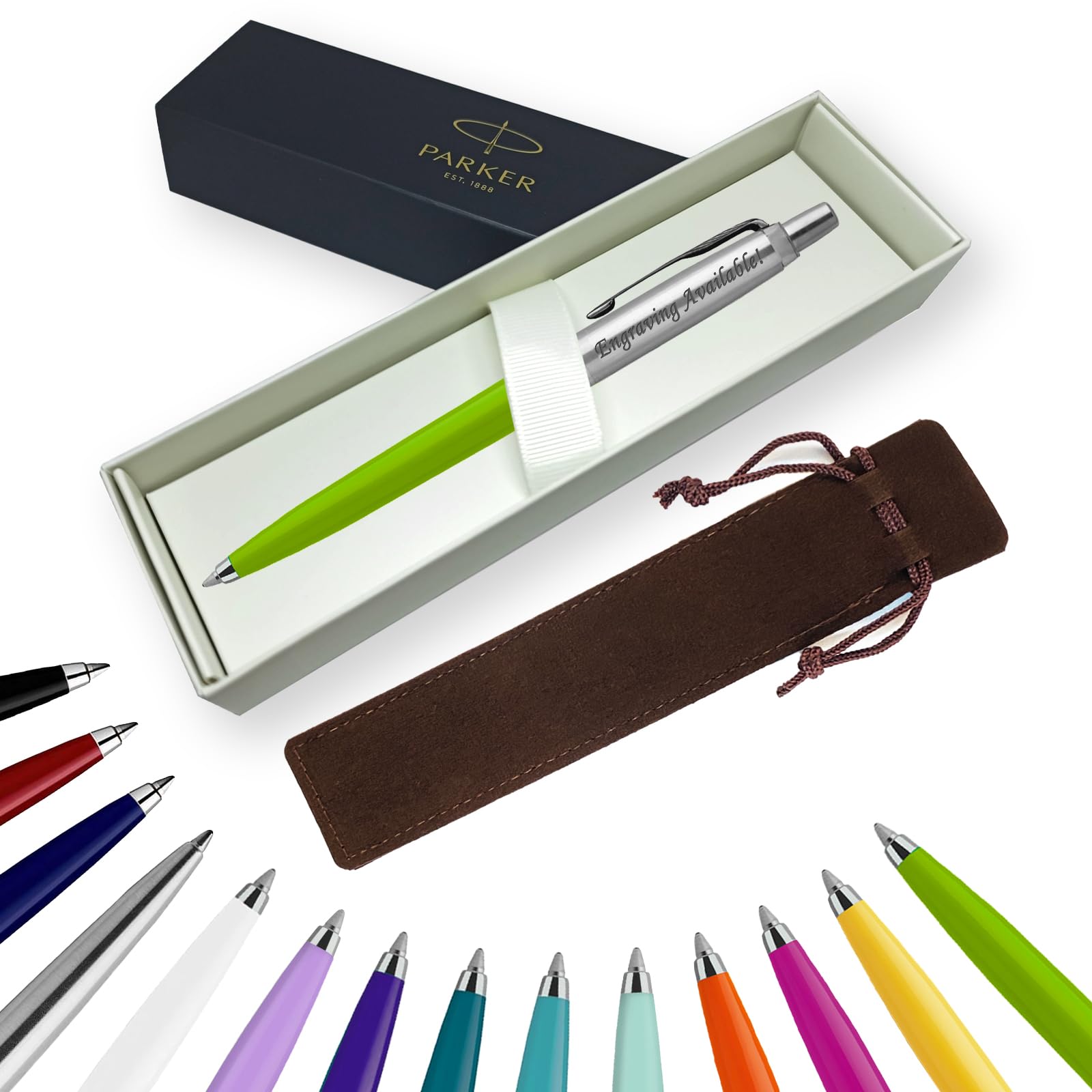 Parker Jotter Ballpoint Pen Handwriting Pens & Stationery Supplies - Ideal for Birthdays/Anniversaries Can be Engraved! (With Engraving, Apple Green, Ribbon Gift Box)