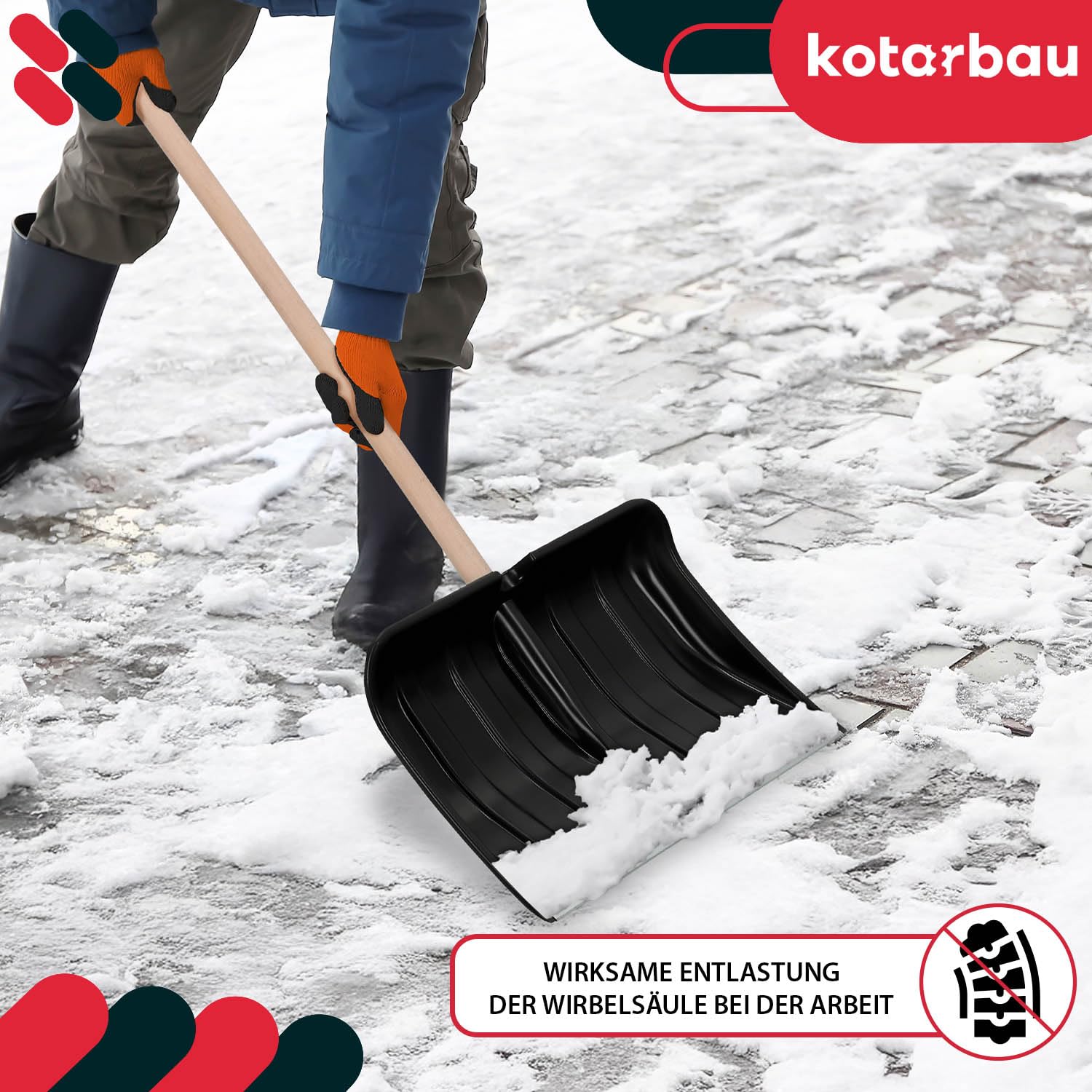 KOTARBAU® Juego de pala de nieve para coche de 40 cm con mango de madera de 131 cm + raspador de hielo para coche, para quitar la nieve, rascador de parabrisas de coche, con borde de goma