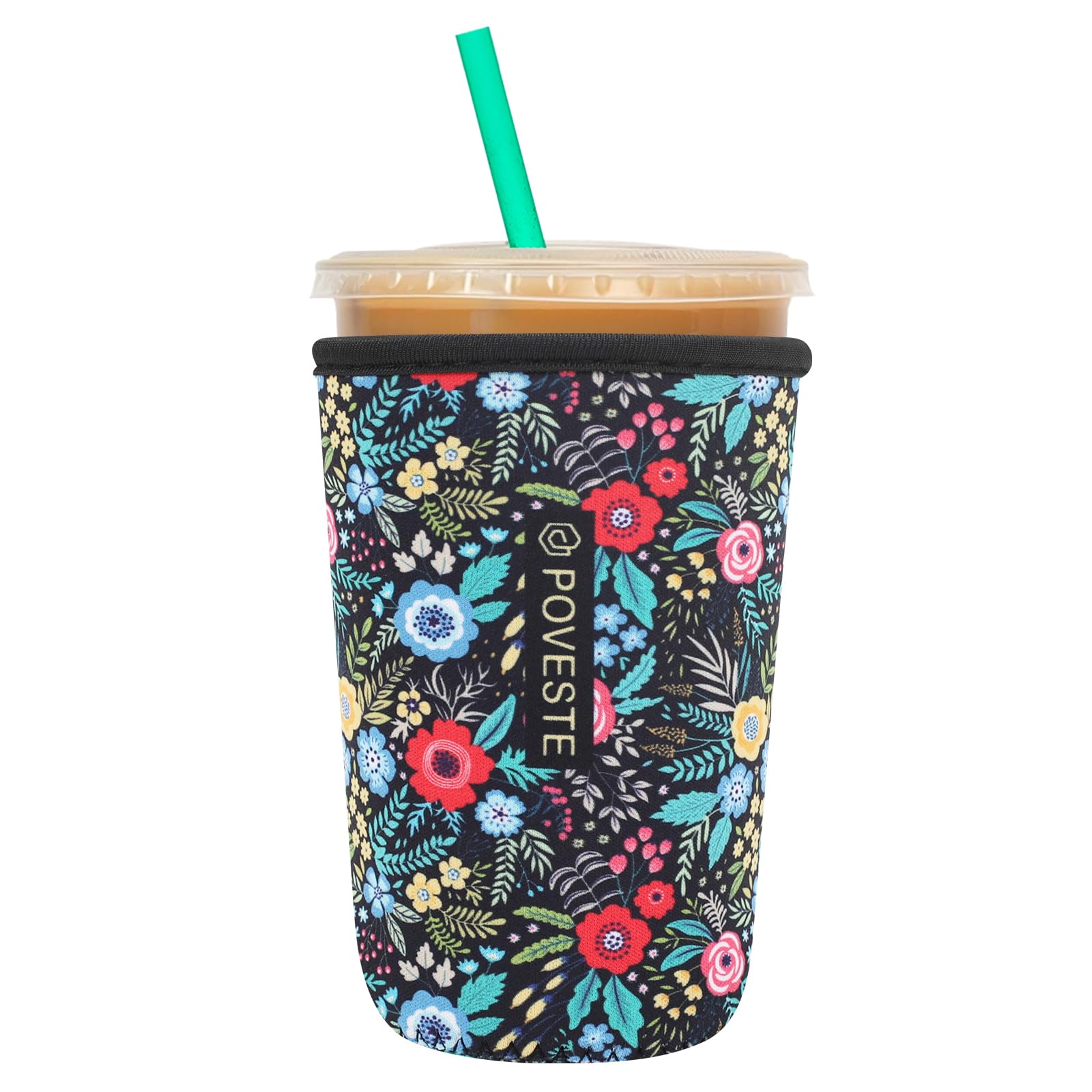 Reusable Neoprene Insulator Sleeve for Iced Coffee &amp; Cold Soda, Coffee Sleeves for Iced &amp; Hot Drinks, Cold Beverage Cooler Compatible with Starbucks, Dunkin (Garden Alike, Medium: 22-24oz)