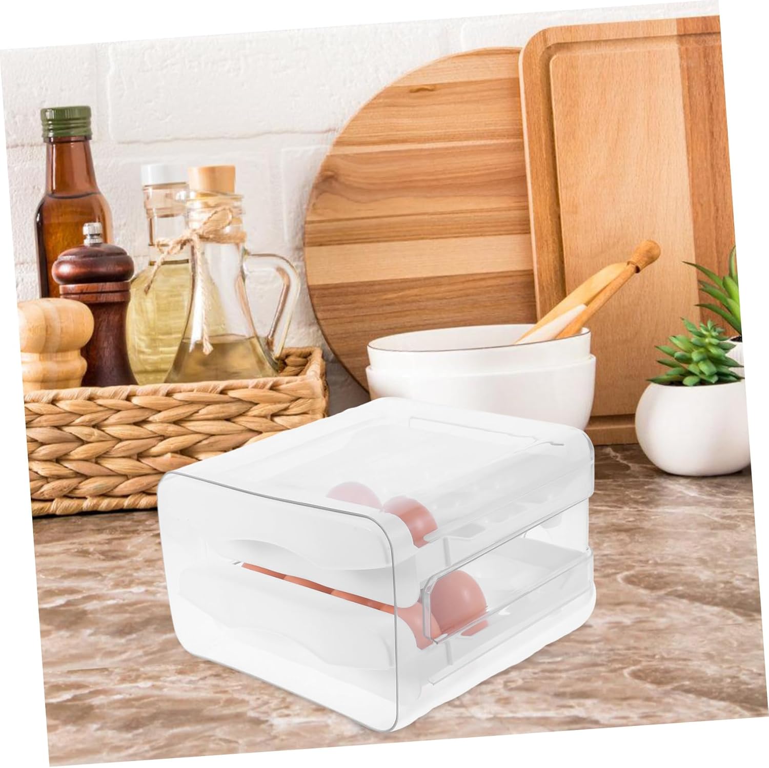 Ciieeo Kitchen Drawer Type Double Layer Egg Storage Box Transparent Refrigerator Egg Holder With Lid Egg Tray For Fridge Egg Organizer