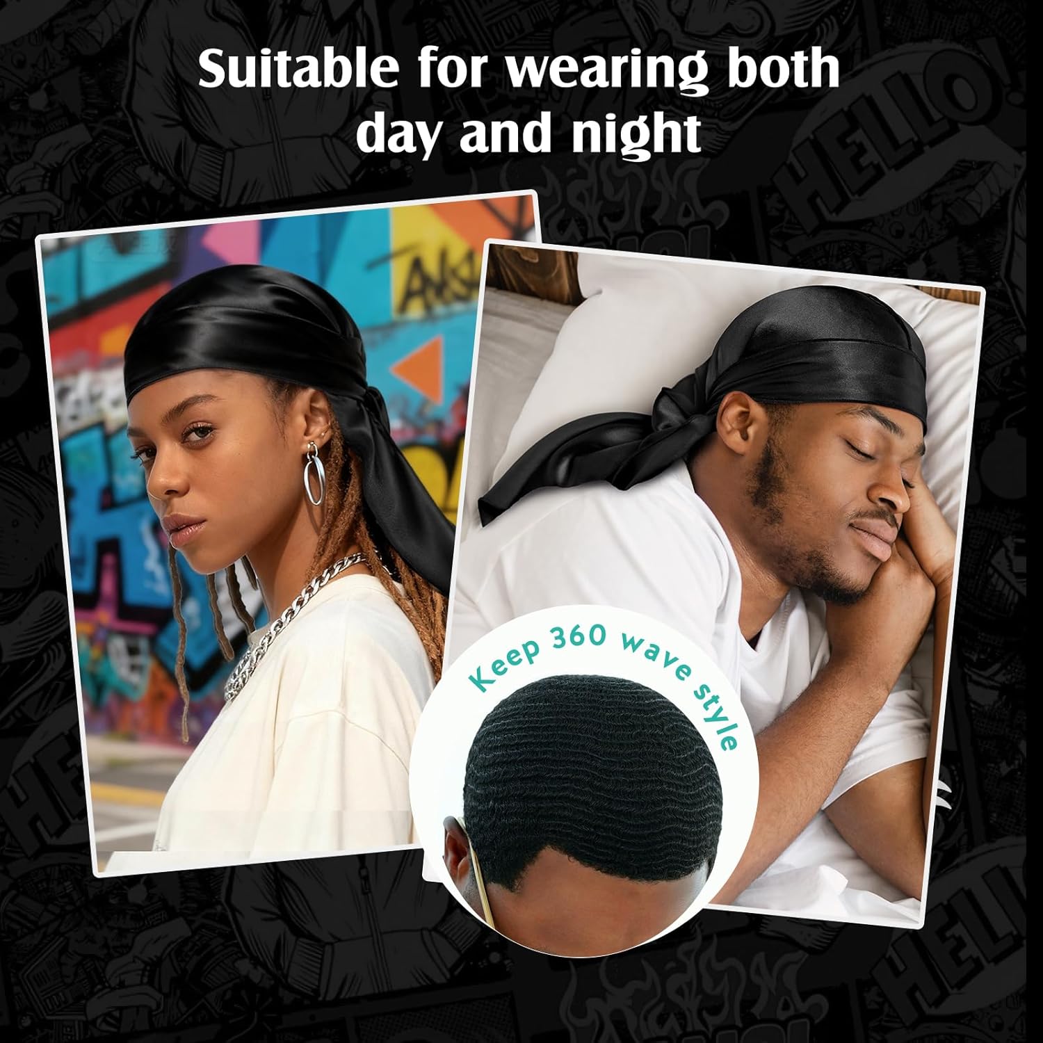 YFONG 100% Mulberry Silk Durag for Men & Women, 22 Momme Silky Durag for Hair Care, Soft and Breathable Do rag