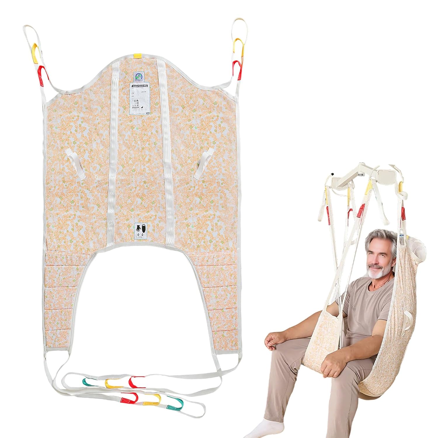 Patient Lift Sling with High Back,Patient Divided Leg U Sling for Transfer,Positioning or Lifting with Warm & Caring Patterns-SWL 500LBS (Bright Forest Blossom Pattern, Medium)