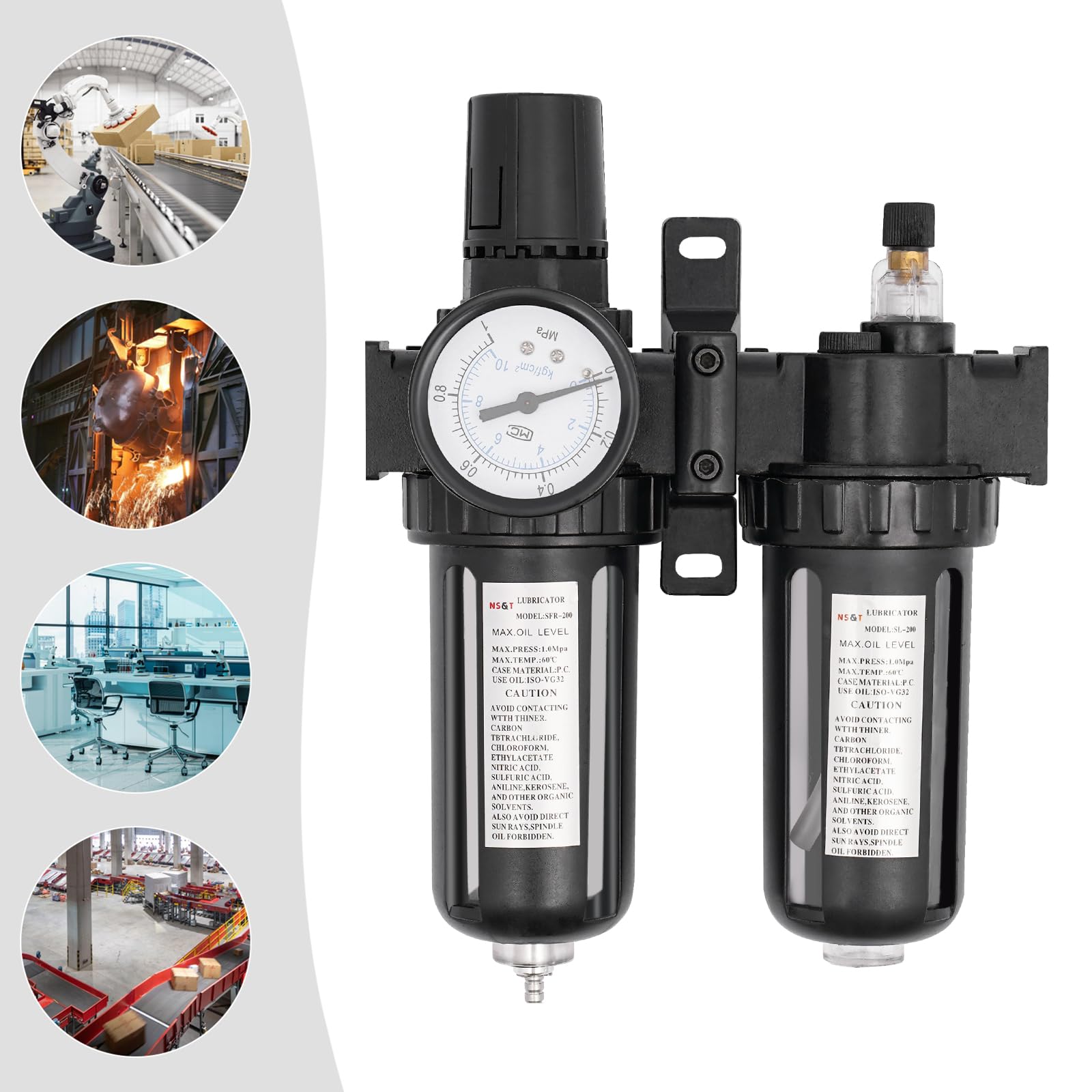 1/2" separator wody ze sprężonym powietrzem, regulator ciśnienia powietrza z manometrem, jednostka konserwacyjna do filtrowania odpadów kuchennych, wody olejowej, oleju mineralnego, oleju zwierzęcego,