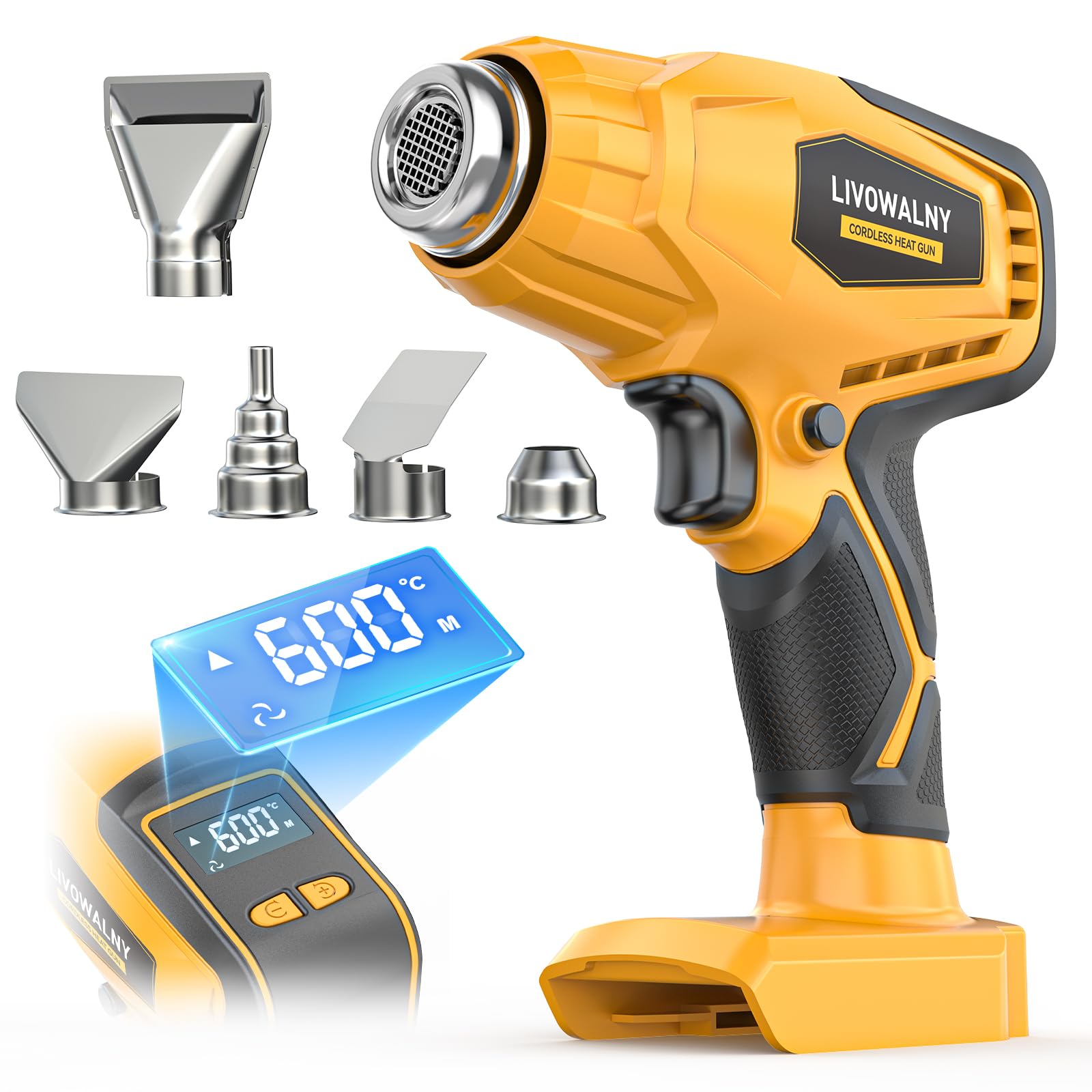 LIVOWALNY Cordless Heat Gun Compatible with Dewalt 20V Battery 260W High Power Hot Air Gun 68 F-1112 F